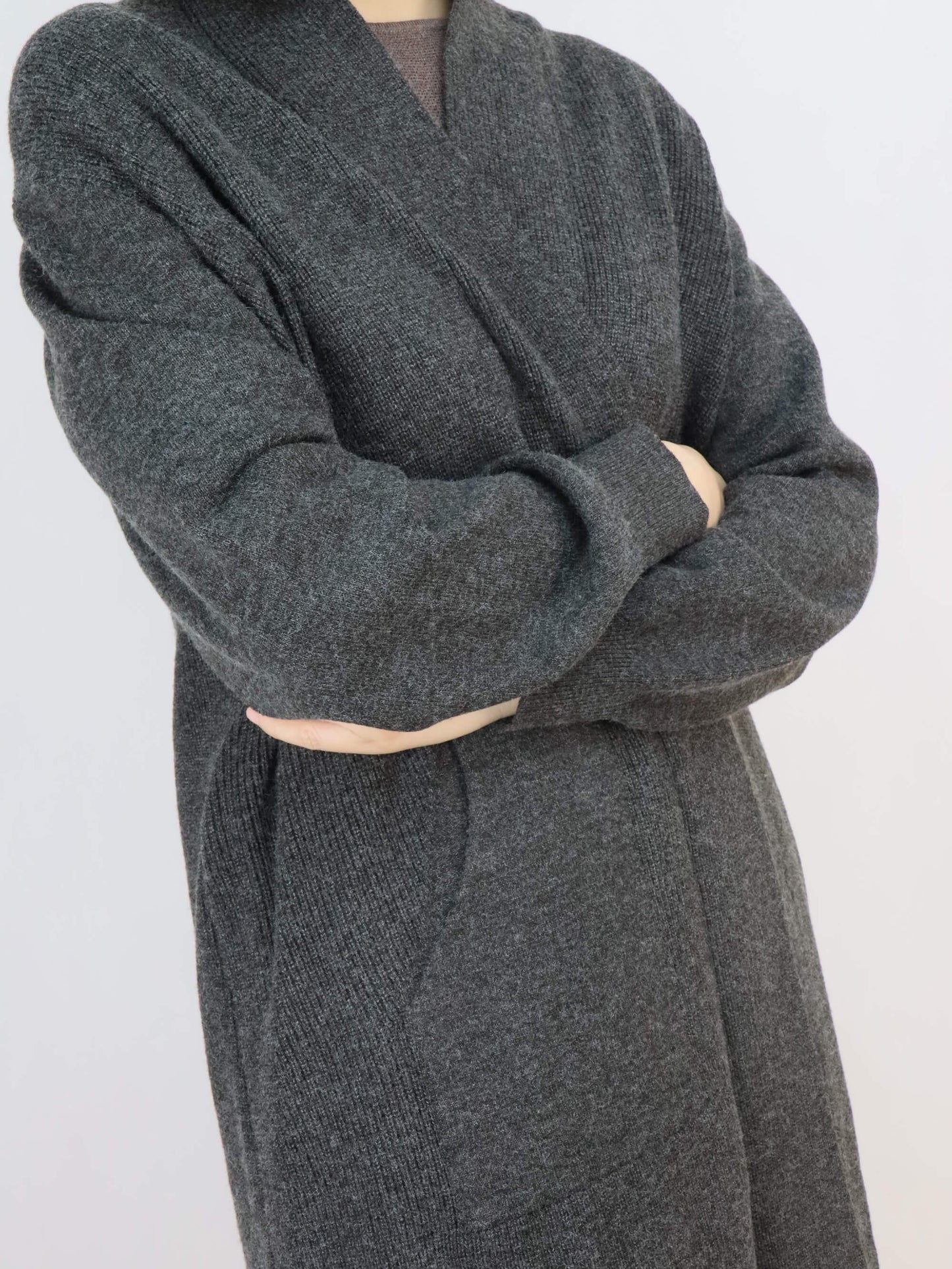 Black Leather Handbag Crossbody Bag + Relaxed Long Cardigan in Dark Grey