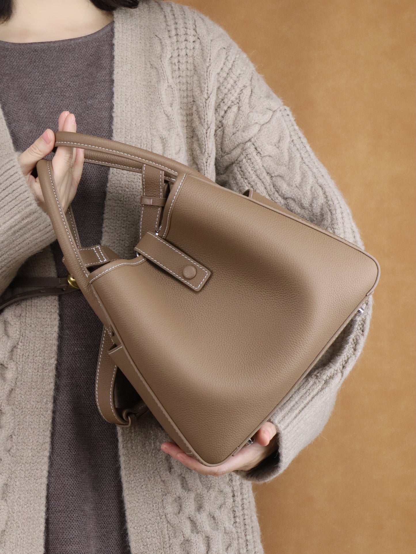 Beige crossbody shoulder bag large designer leather handbag for women