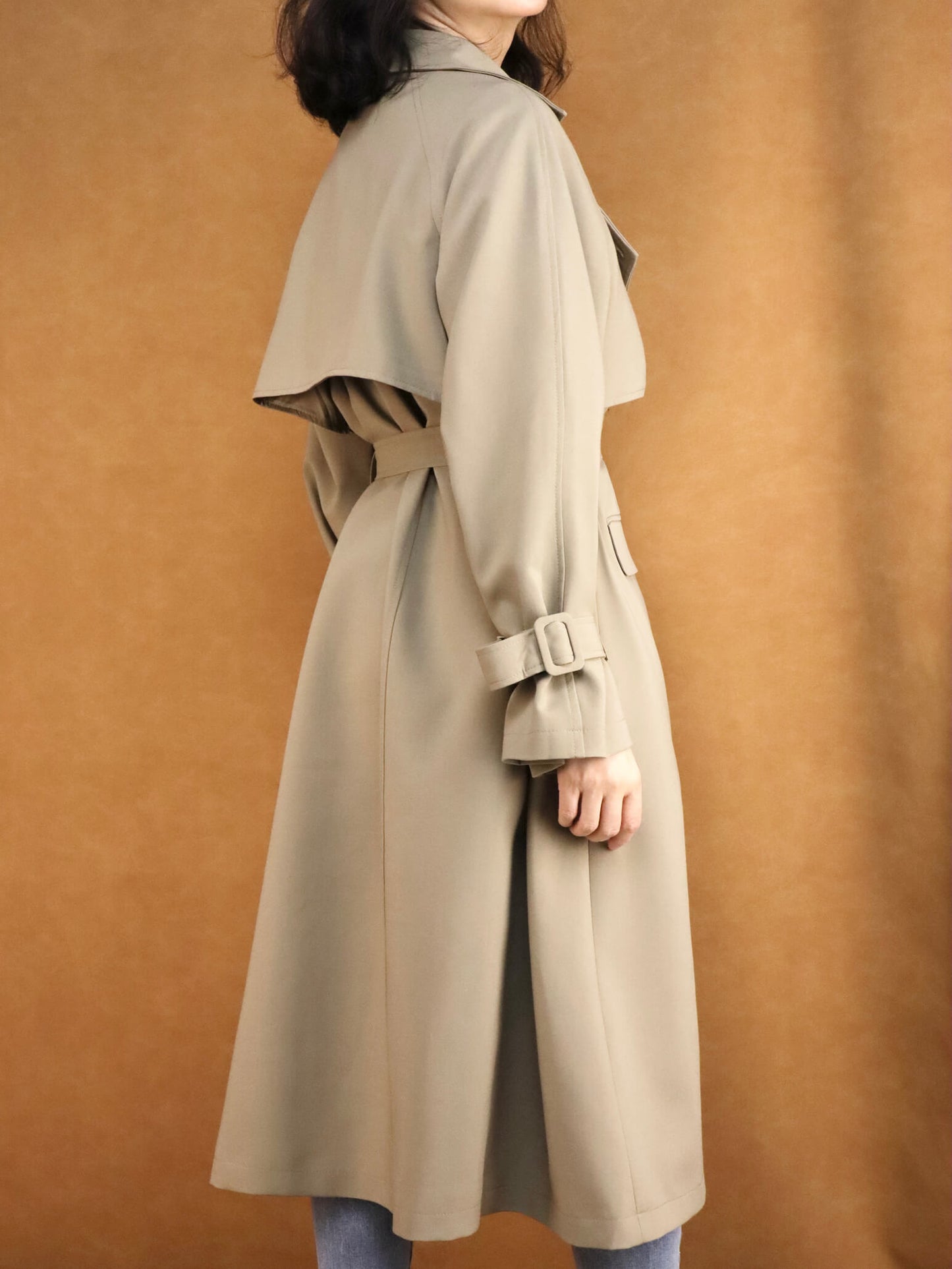 Brown Leather Shoulder Bag & Crossbody Bag + Khaki Long Trench Coat