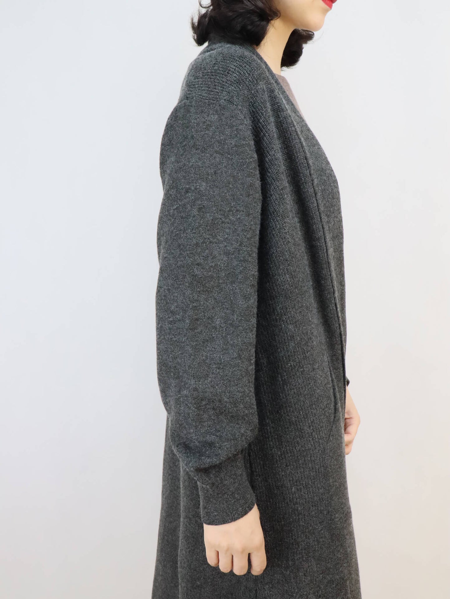 Black Leather Handbag Crossbody Bag + Relaxed Long Cardigan in Dark Grey