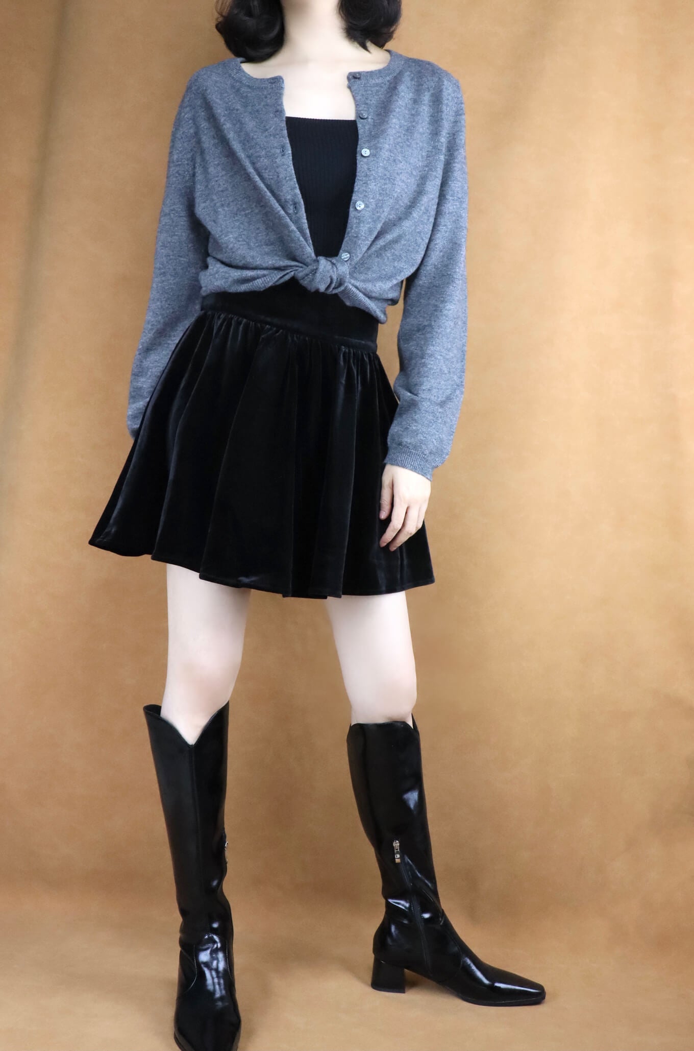 Black Velvet Pleated Mini Skirt for Women | Short Skirt