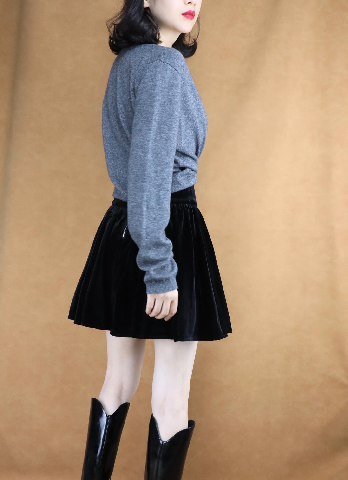 Black Velvet Pleated Mini Skirt for Women | Short Skirt