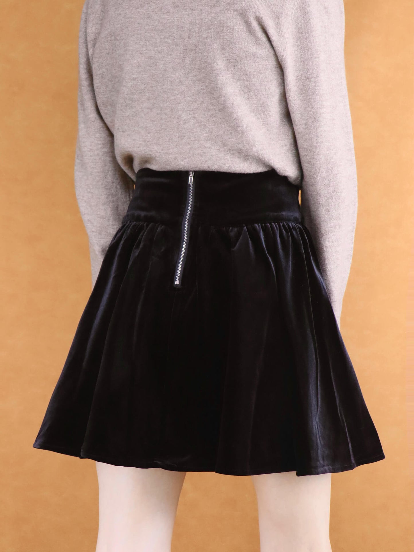 Black Velvet Pleated Mini Skirt for Women | Short Skirt with zipper