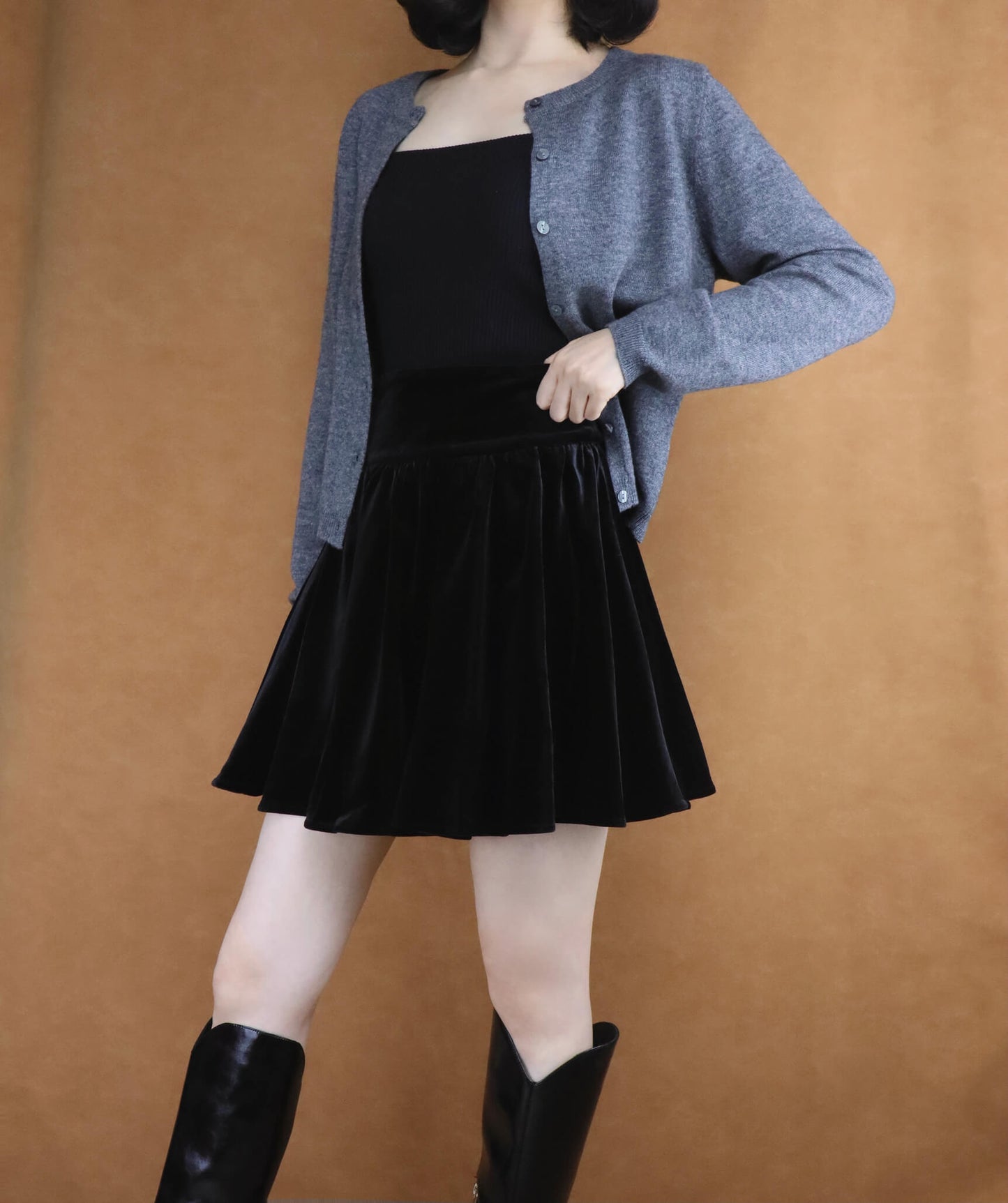 Black Velvet Pleated Mini Skirt for Women | Short Skirt