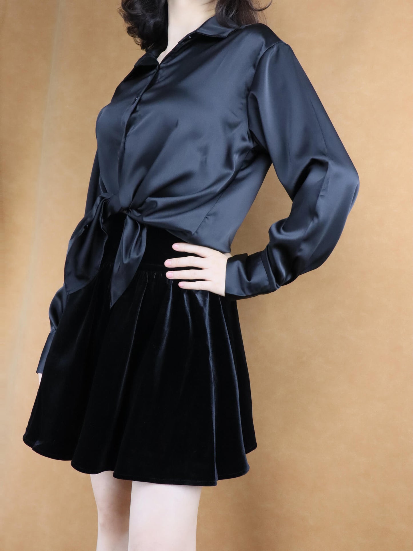 Black Velvet Pleated Mini Skirt for Women | Short Skirt