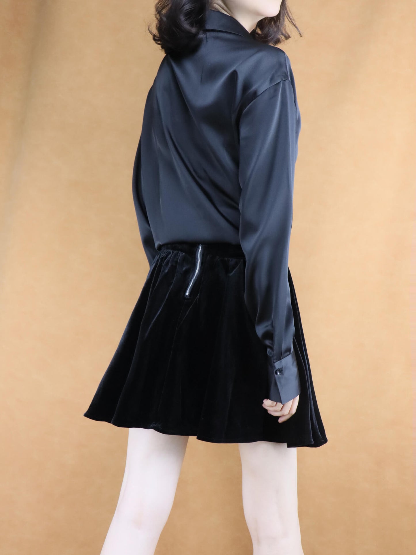 Black Velvet Pleated Mini Skirt for Women | Short Skirt