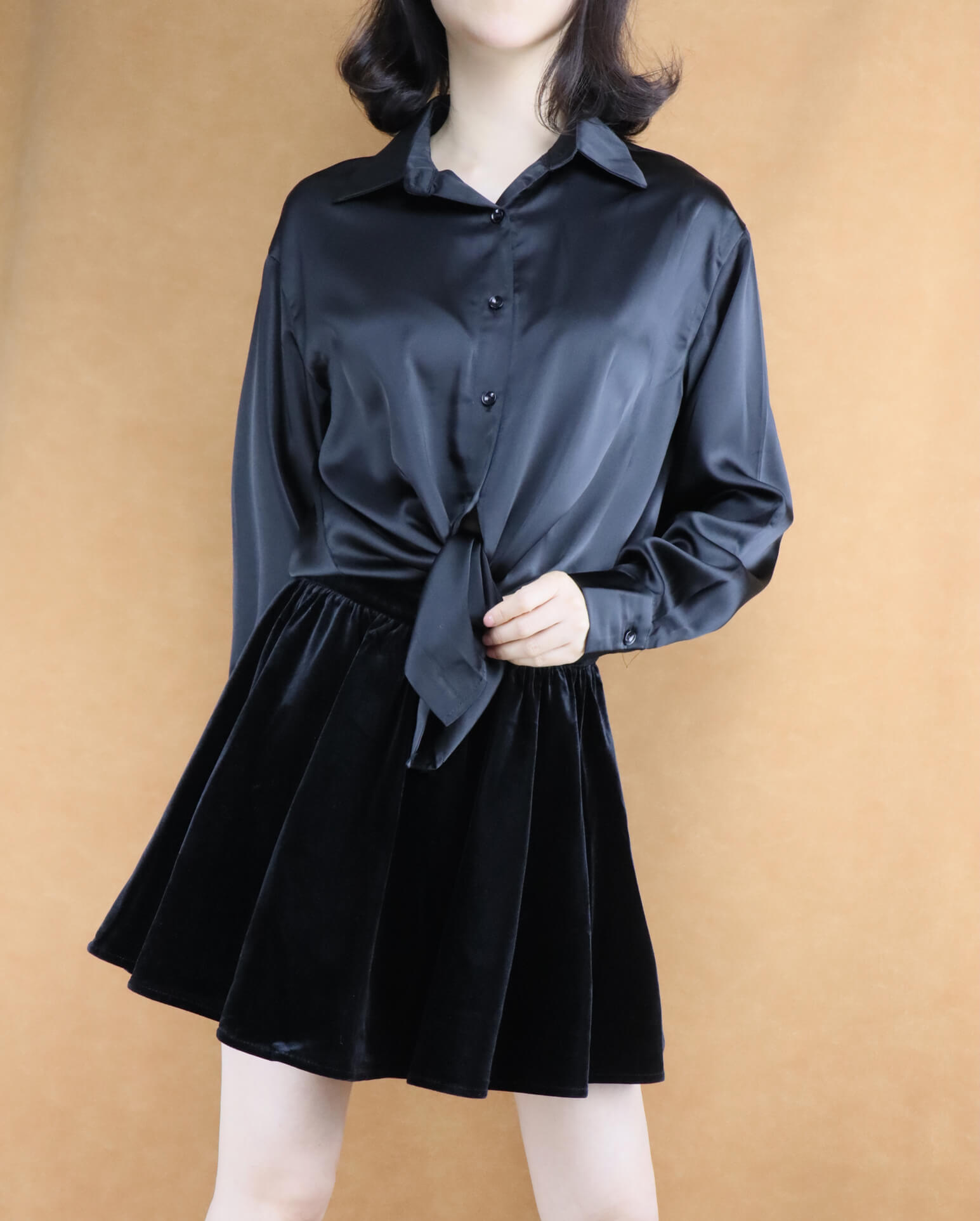 Black Velvet Pleated Mini Skirt High-Waisted Short Skirt-Miss Ariel