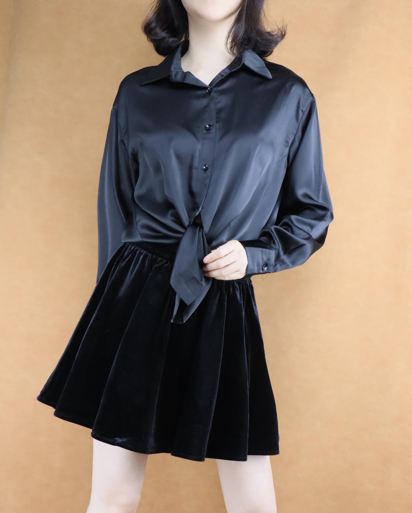 Black Velvet Pleated Mini Skirt for Women | Short Skirt
