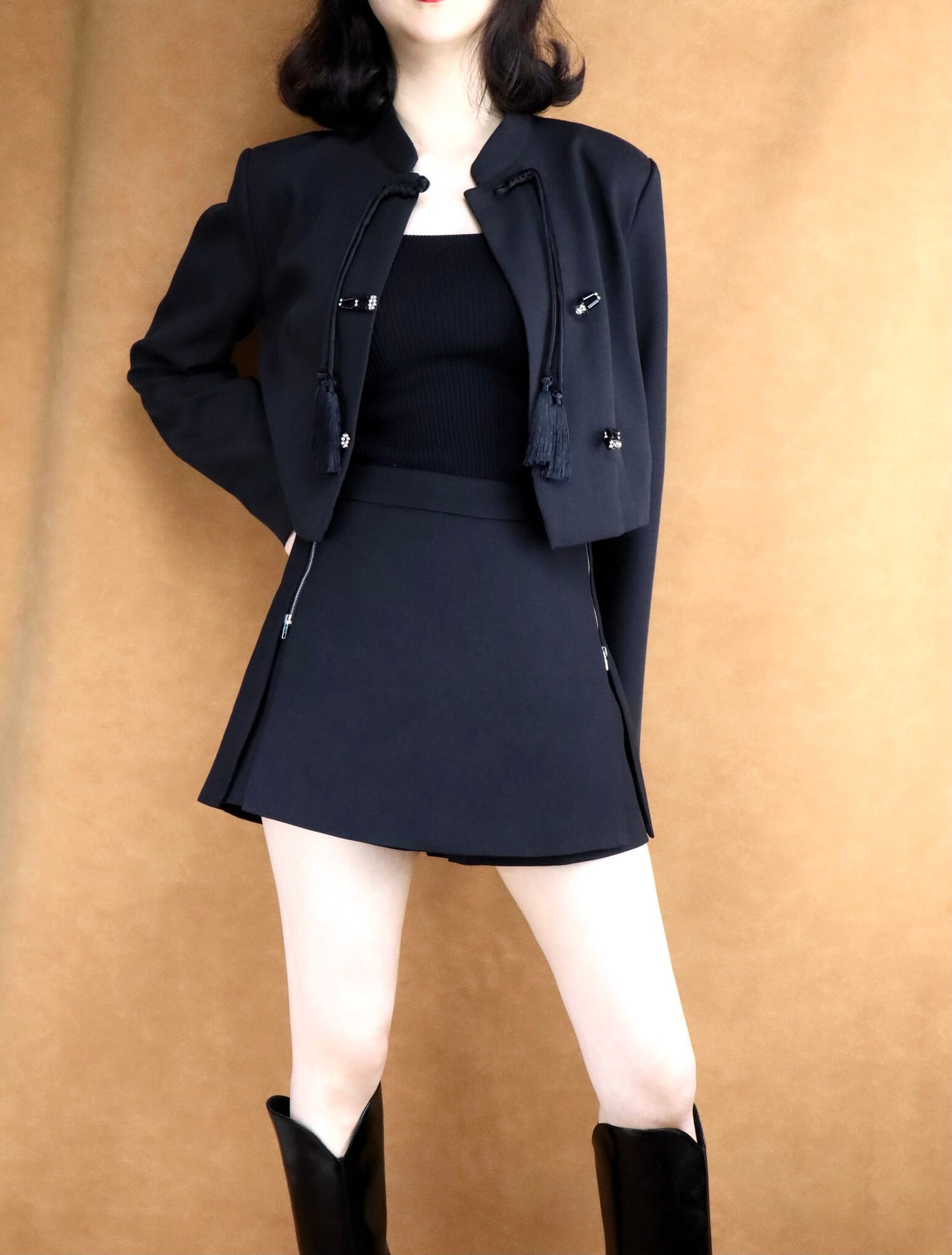 black mini trousers skirt | short skirt