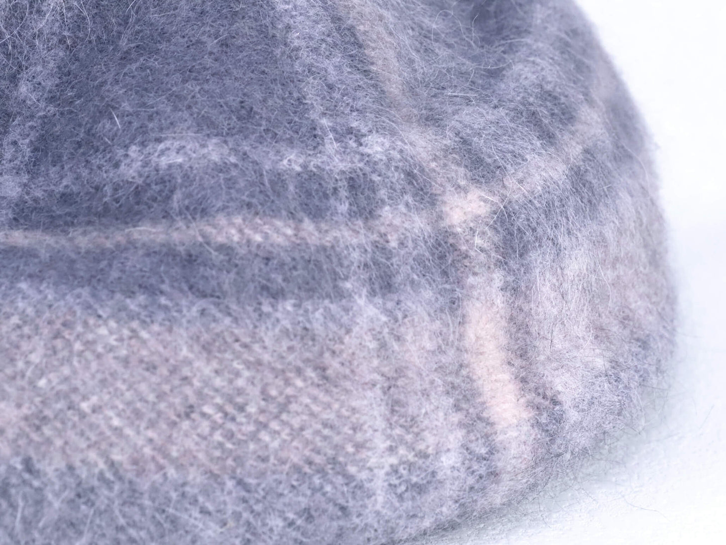 wool knitted beret hat | light grey tartan