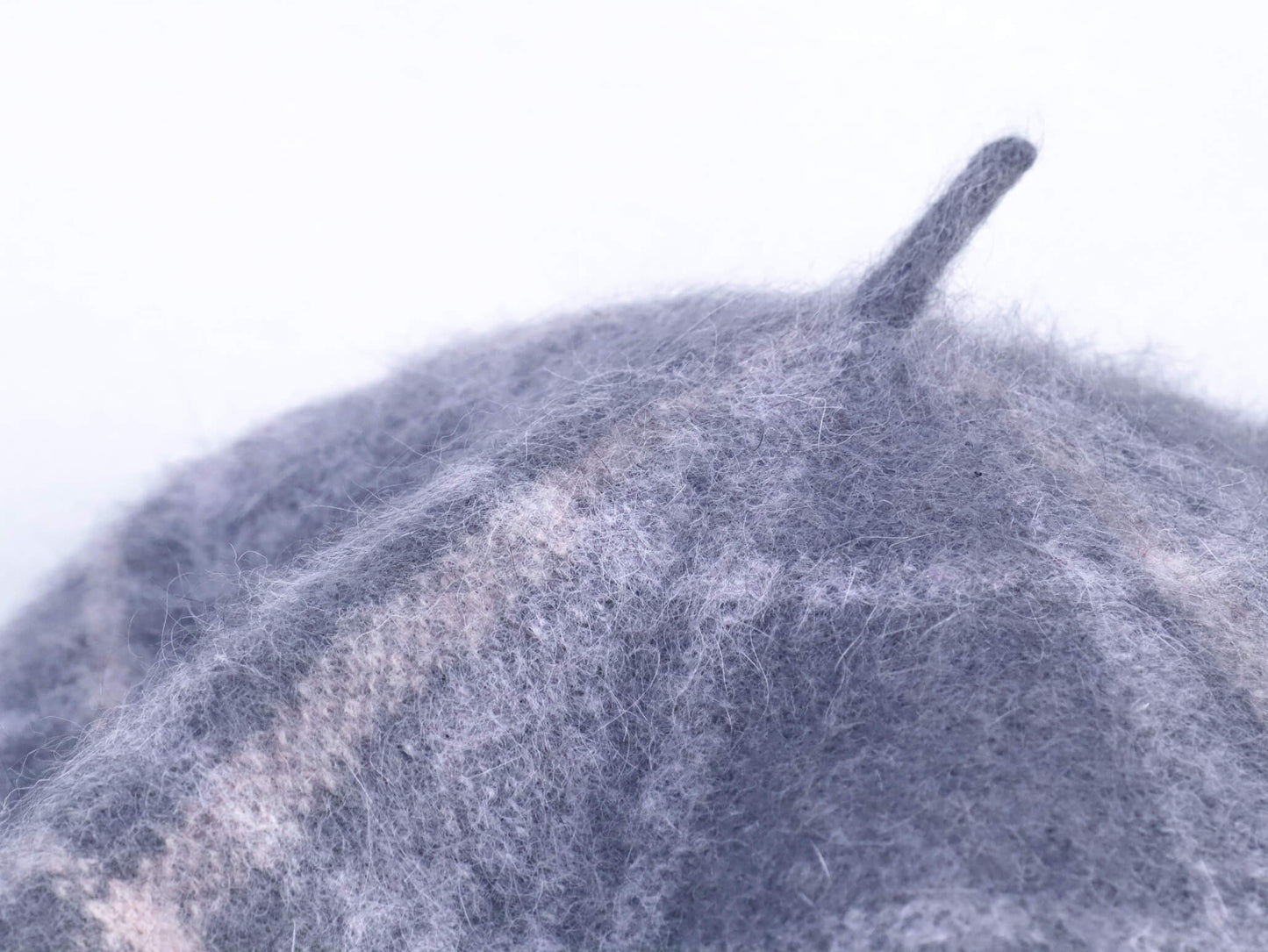 wool knitted beret hat | light grey tartan