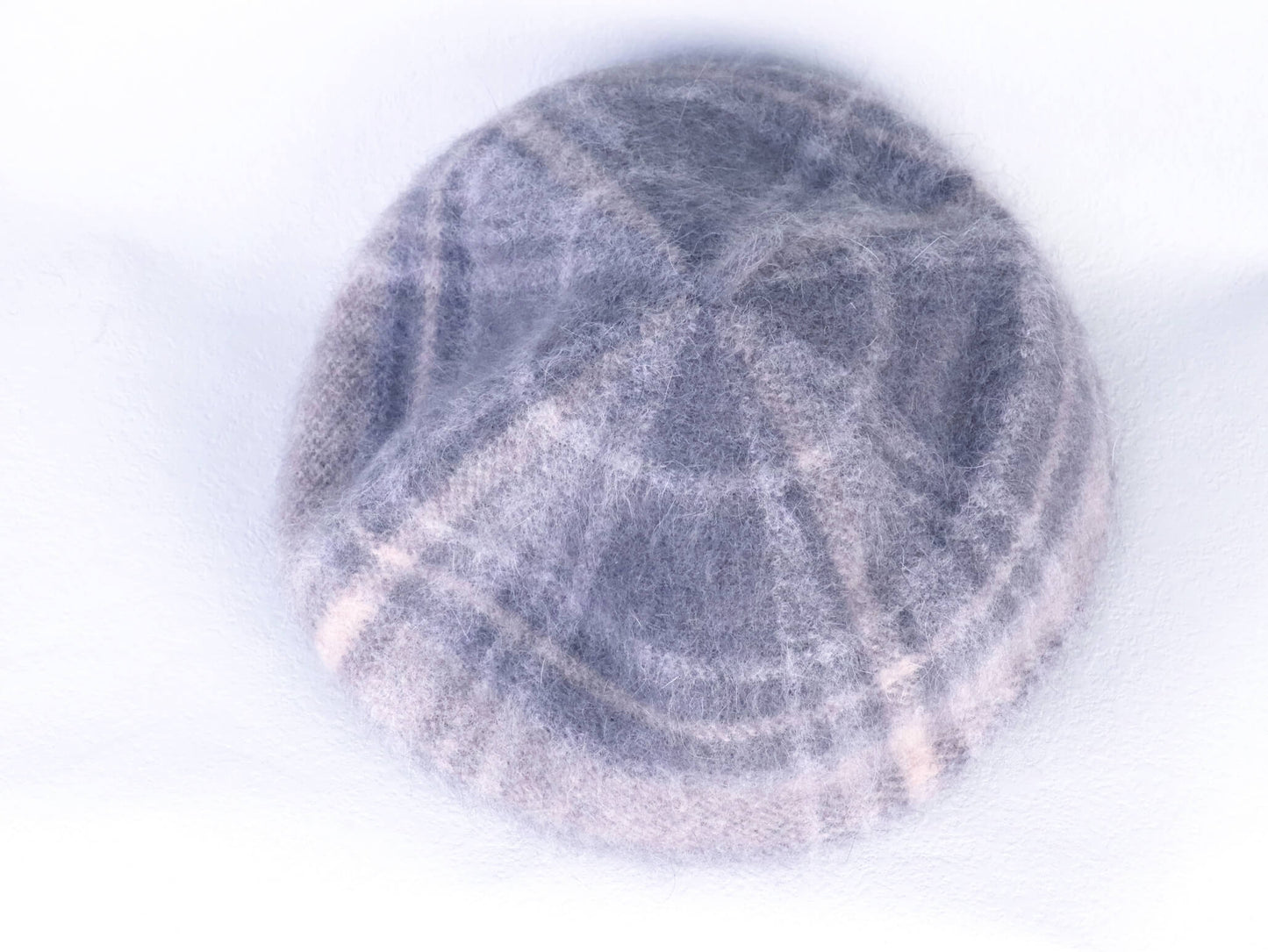 wool knitted beret hat | light grey tartan