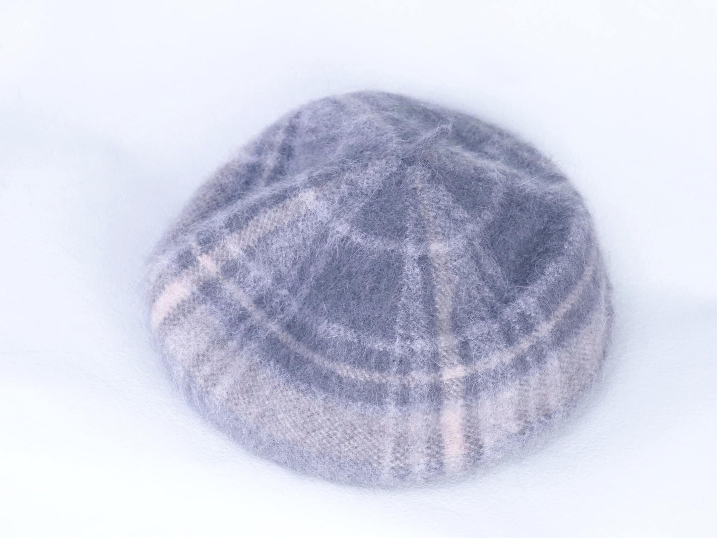 wool knitted beret hat | light grey tartan