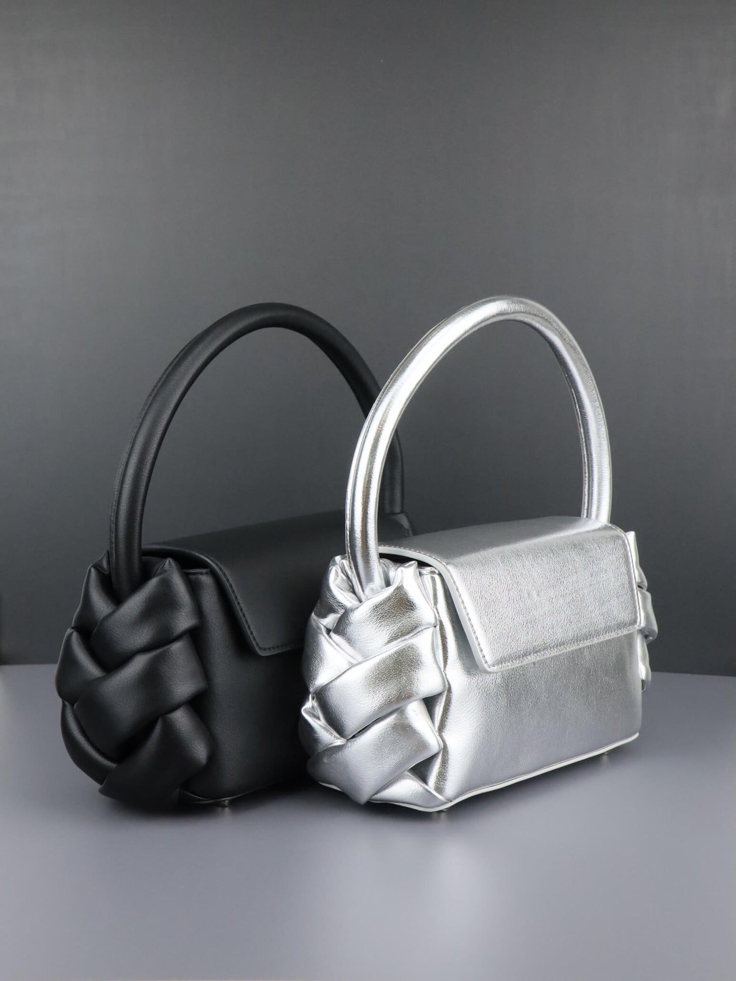 Leather Shoulder Bag | black and silver