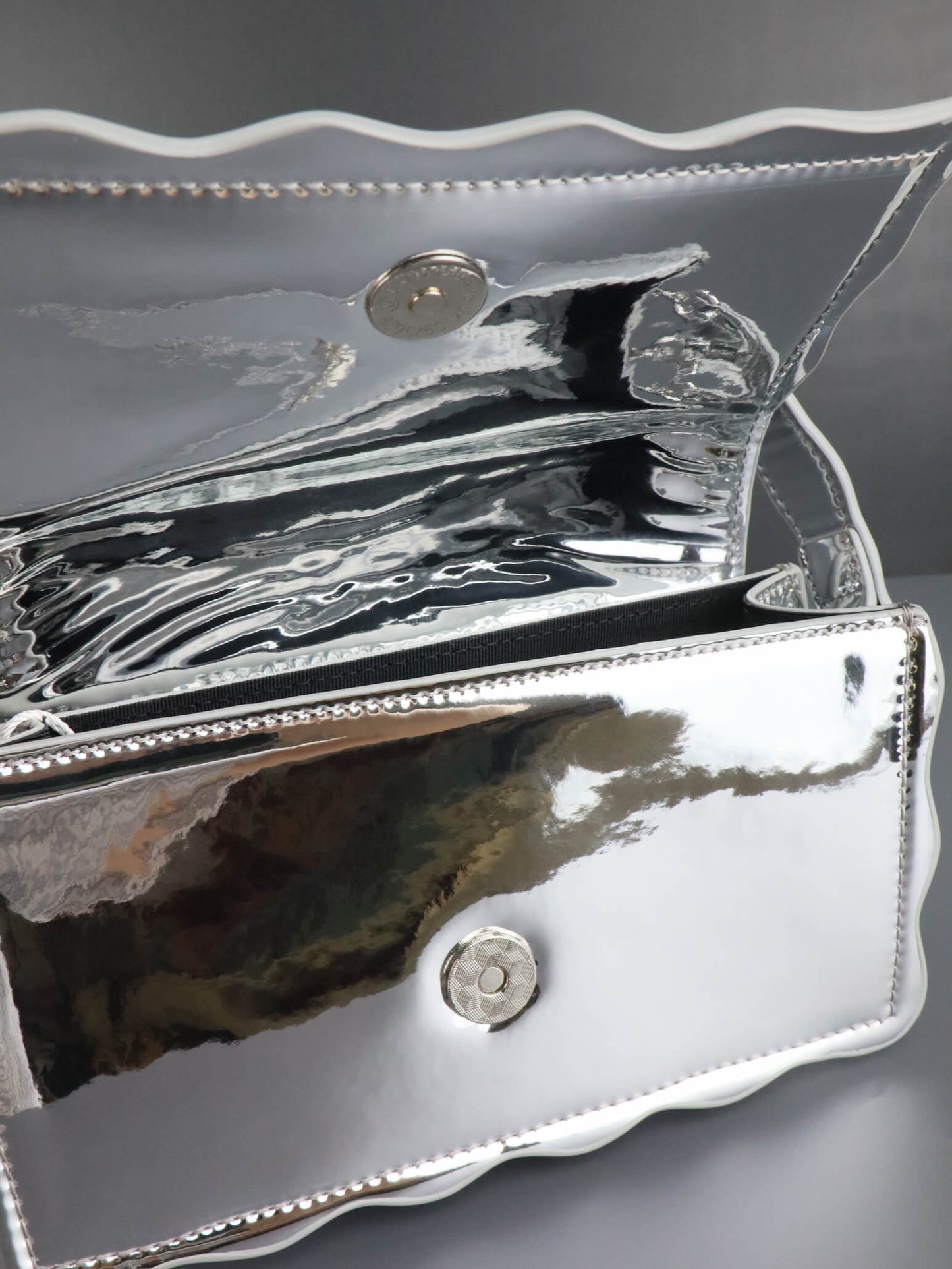 Silver Leather Crossbody Bag | Rhinestones Chain Stap