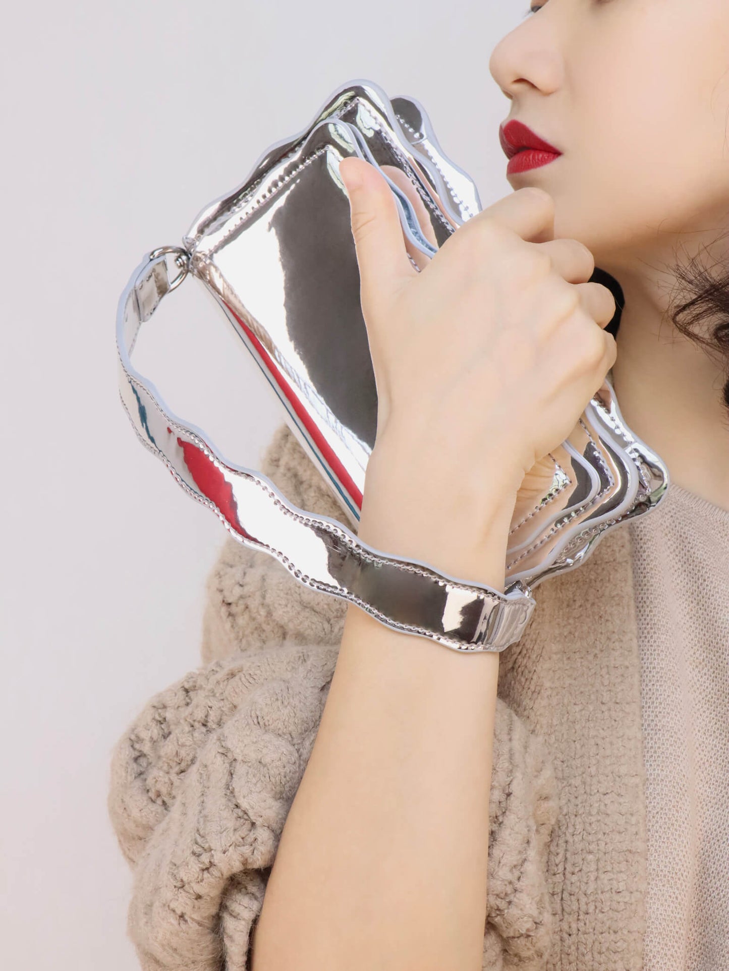 Silver Leather Handbag Clutch Diamante Bag Small Crossbody Bags