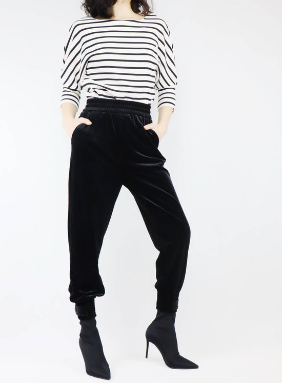 Relaxed Black Velvet Jogger Trousers for Women