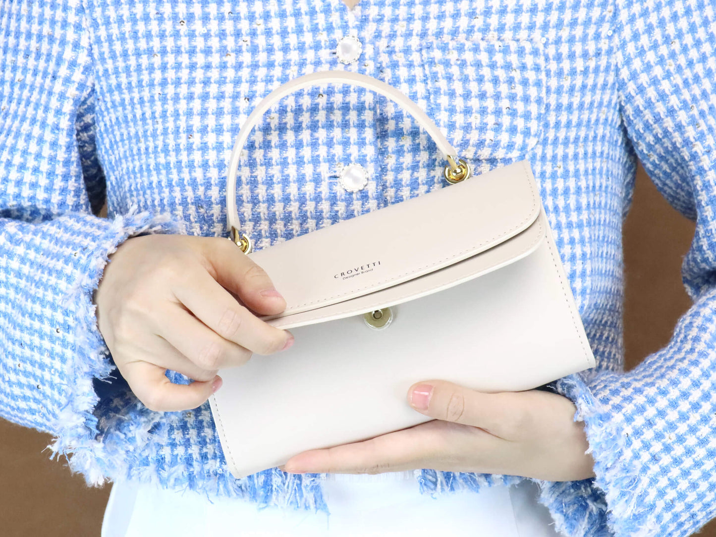 Creamy-white Leather Clutch Bag Handbag Small Crossbody Bags for Women