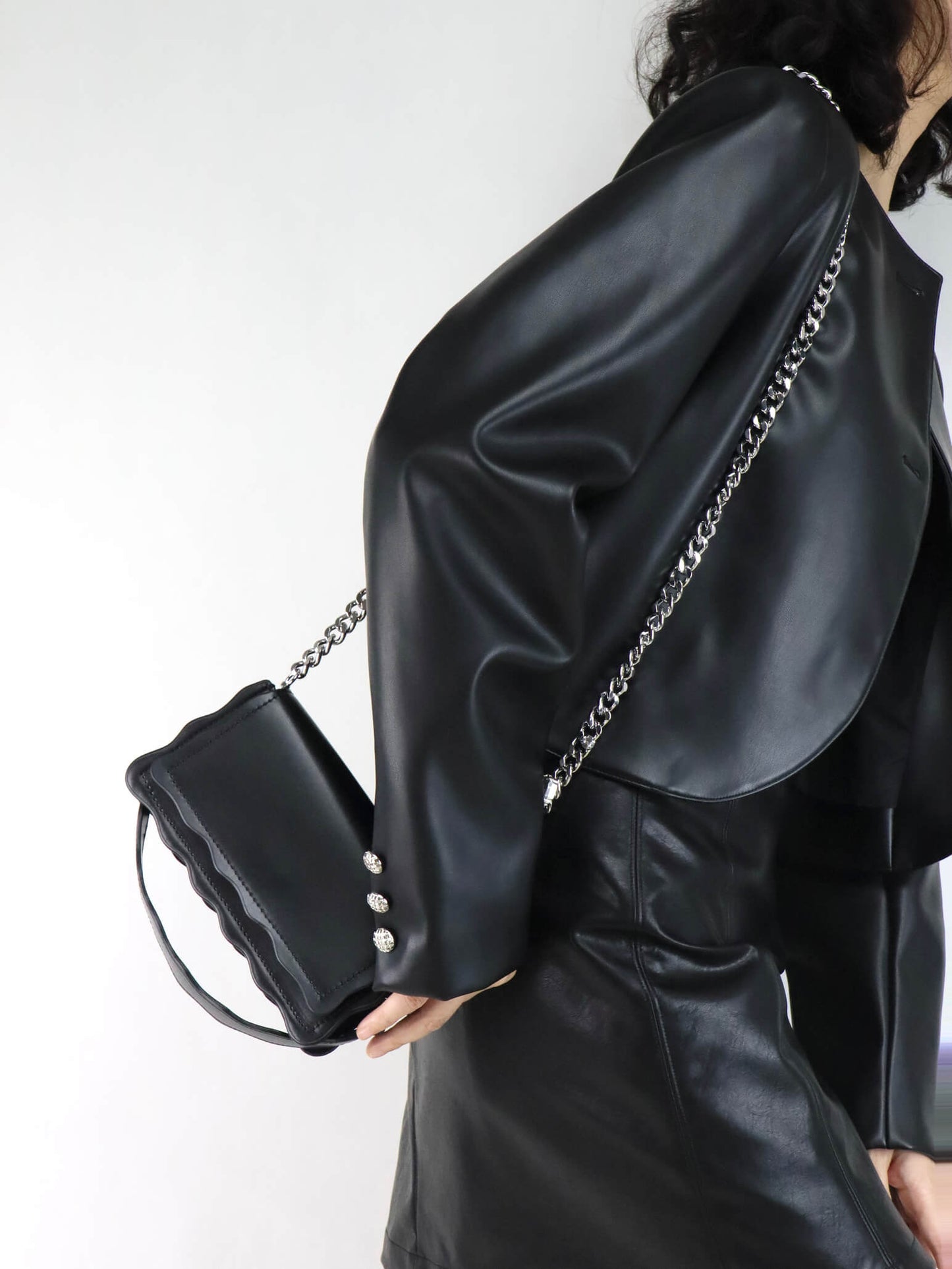 Black Leather Crossbody Bag + Black Leather Jacket for Women