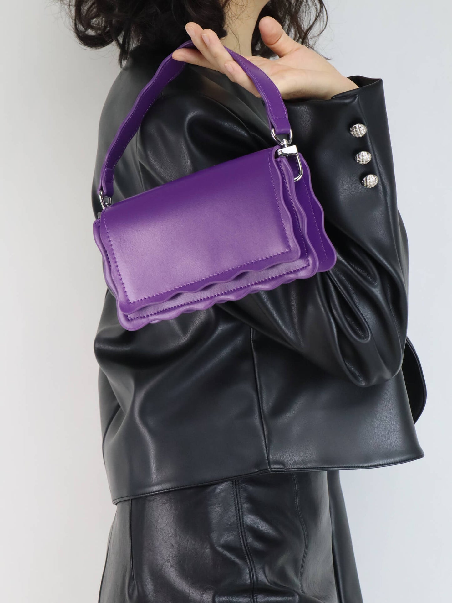 Purple Leather Crossbody Bag&Handbag + Black Leather Jacket