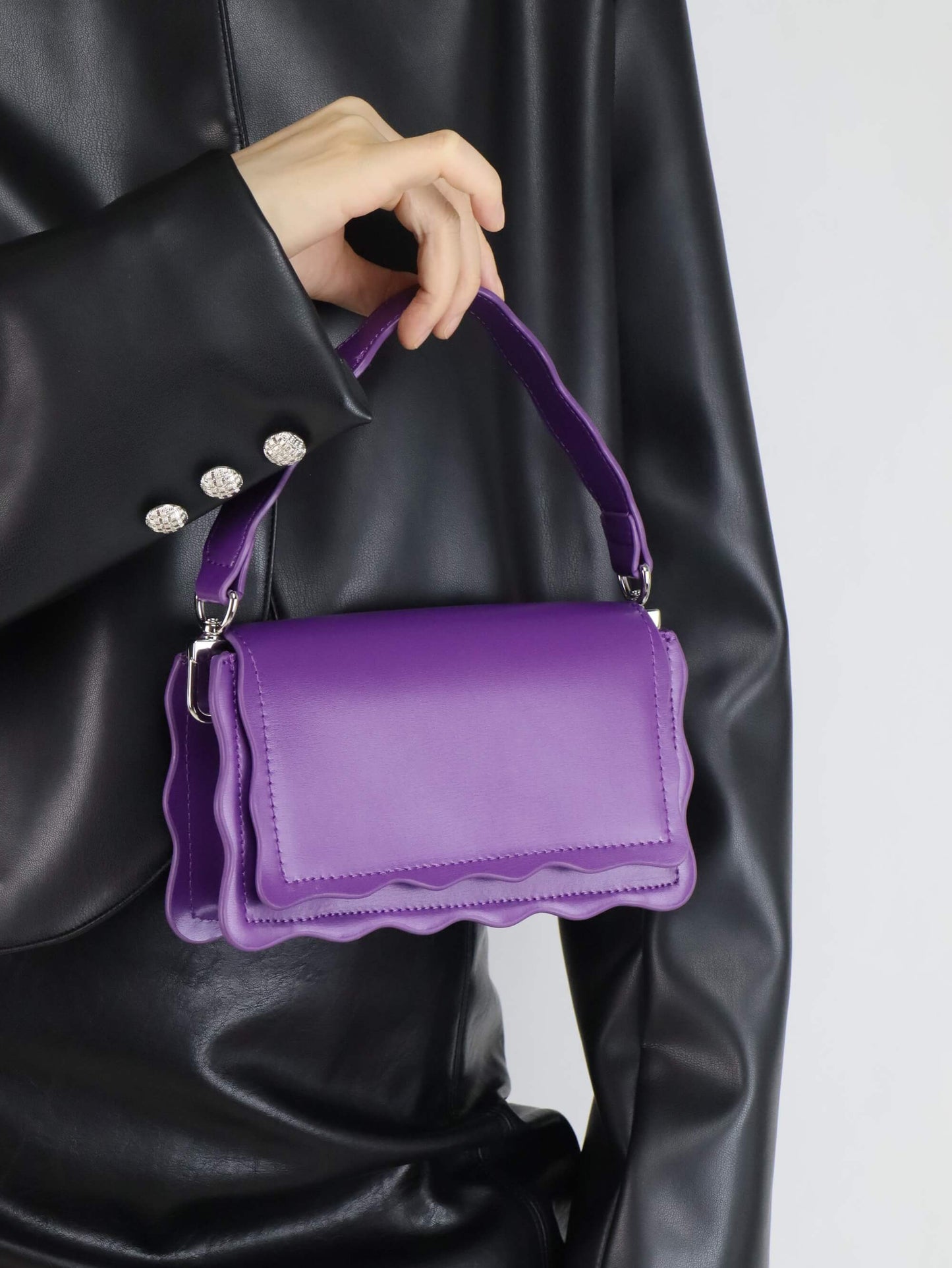 Purple Leather Crossbody Bag&Handbag + Black Leather Jacket