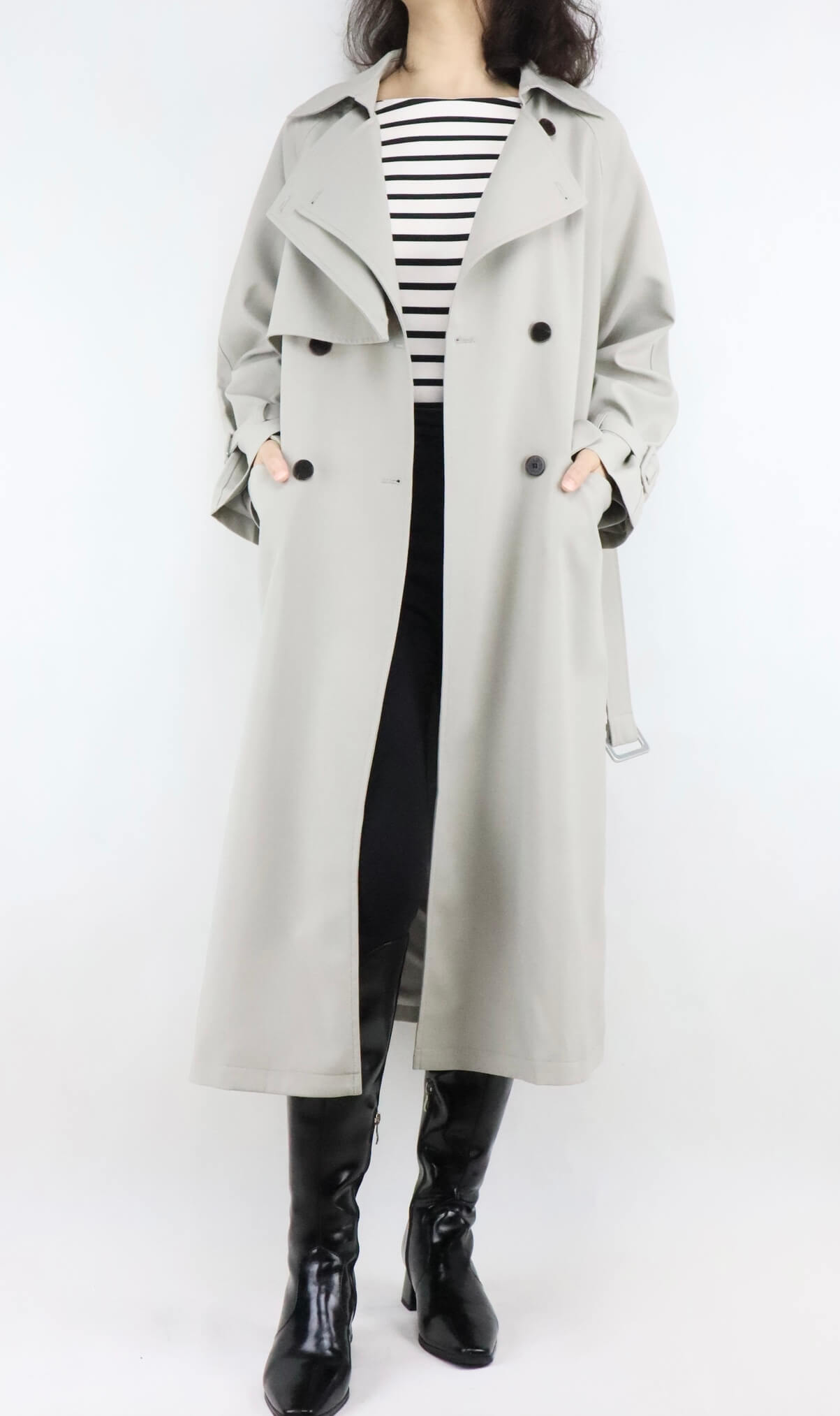 Black Leather Crossbody Bag + Long Trench Coat for Women