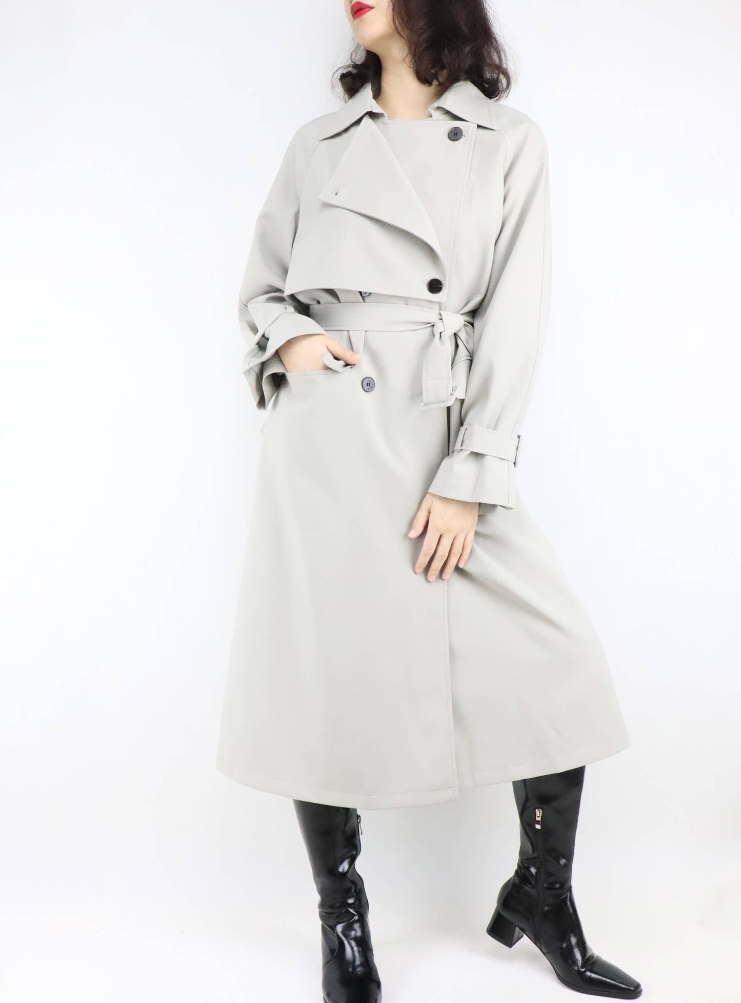 Black Leather Crossbody Bag + Long Trench Coat for Women