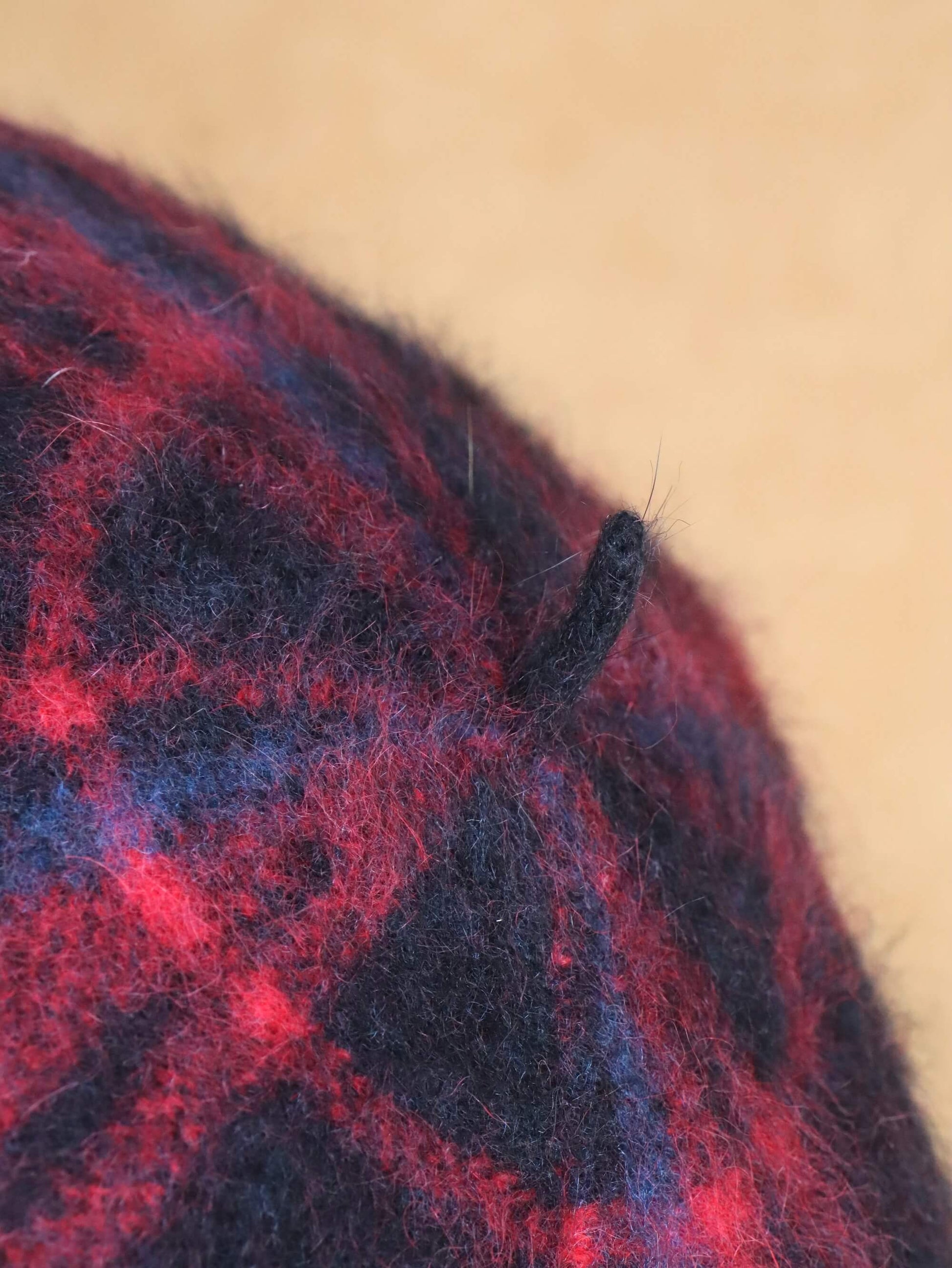 Wool Knitted Beret Hat in Red Tartan