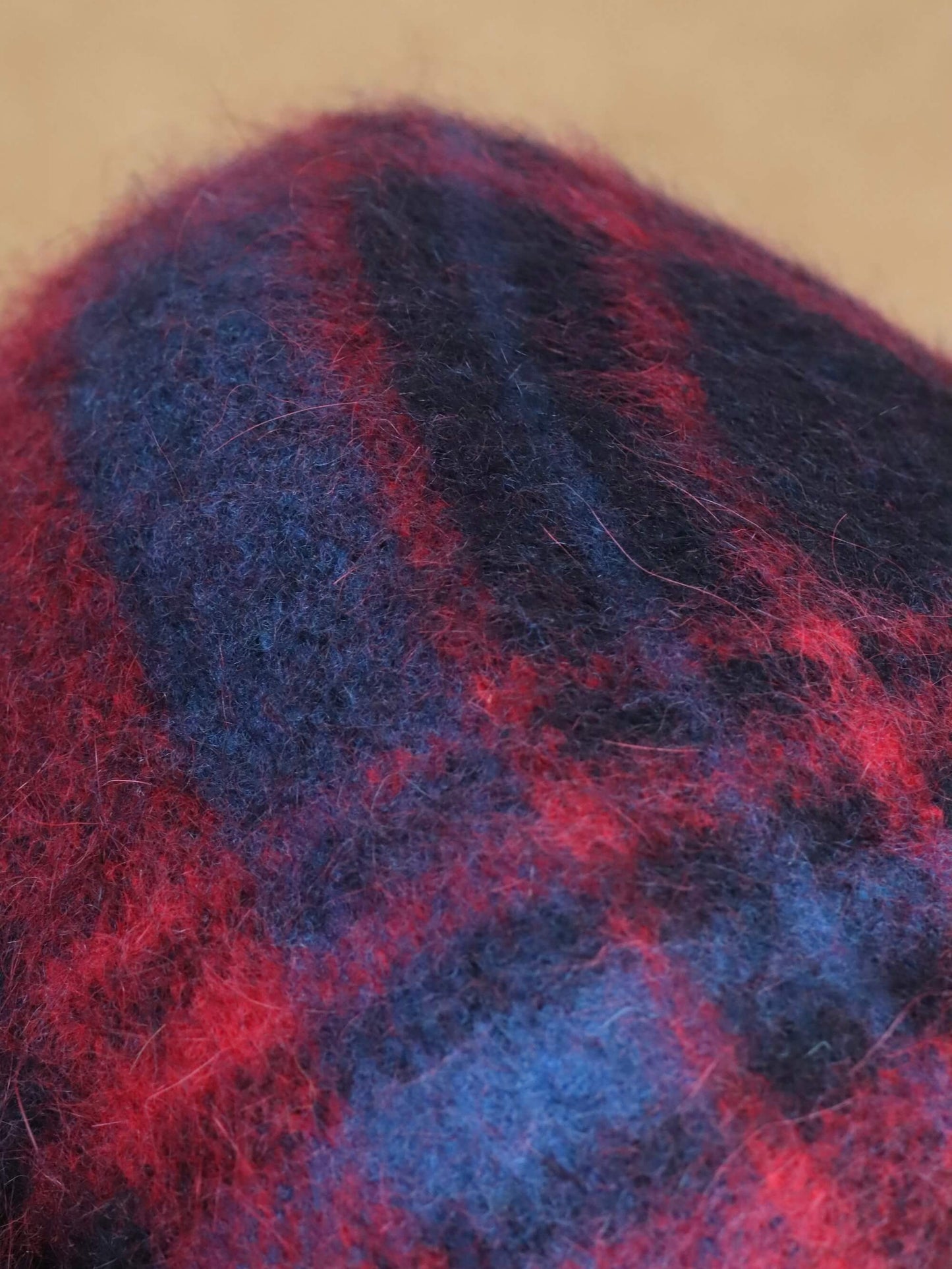 Wool Knitted Beret Hat in Red Tartan