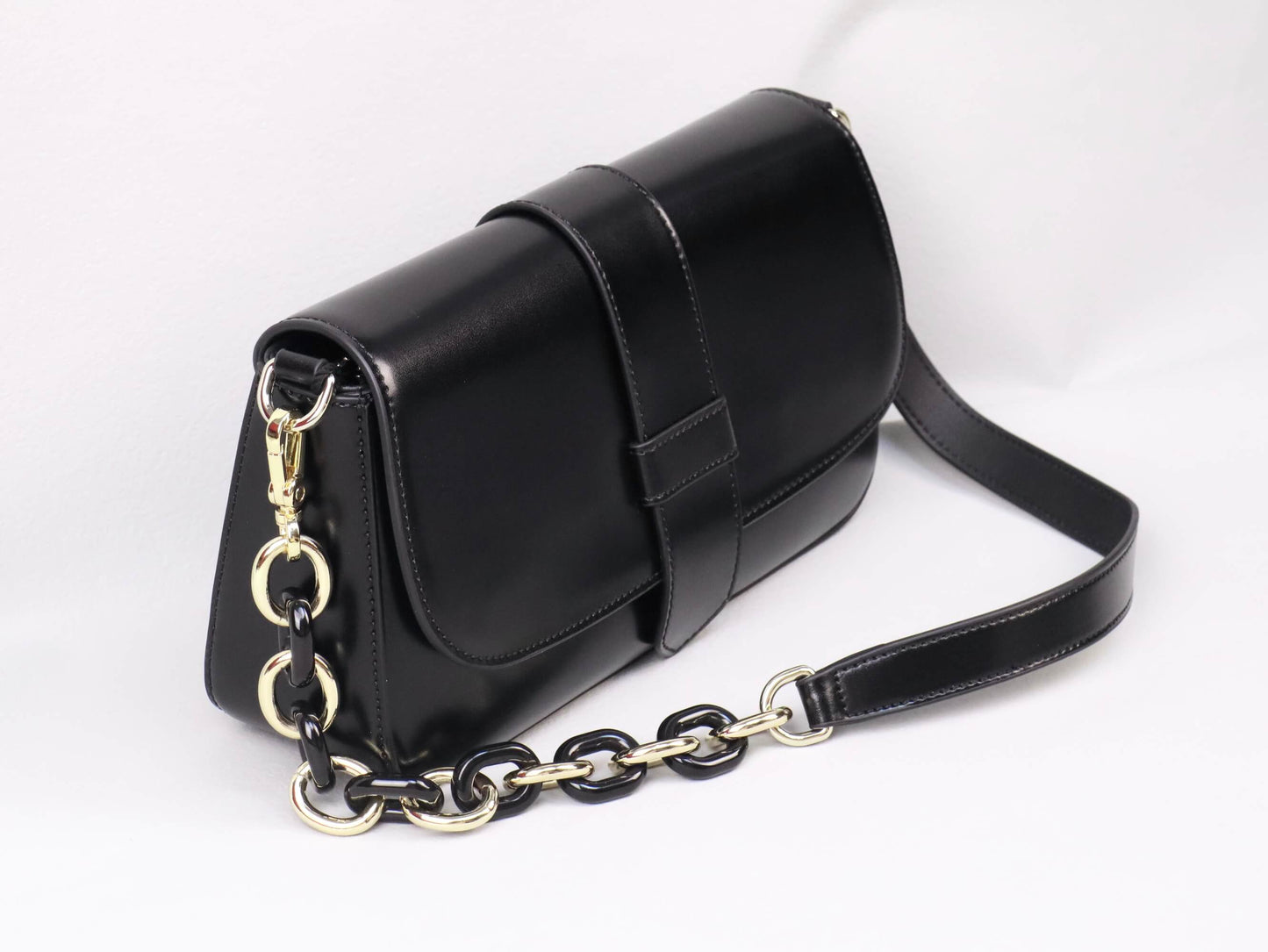 Black Leather Crossbody Bag + Long Trench Coat for Women