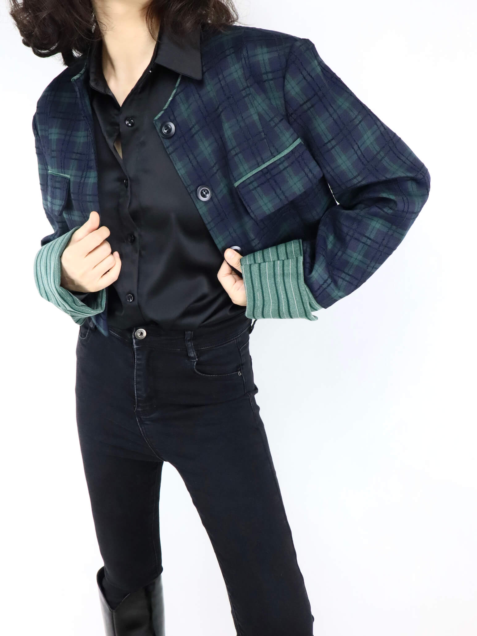 cropped checkered jacket