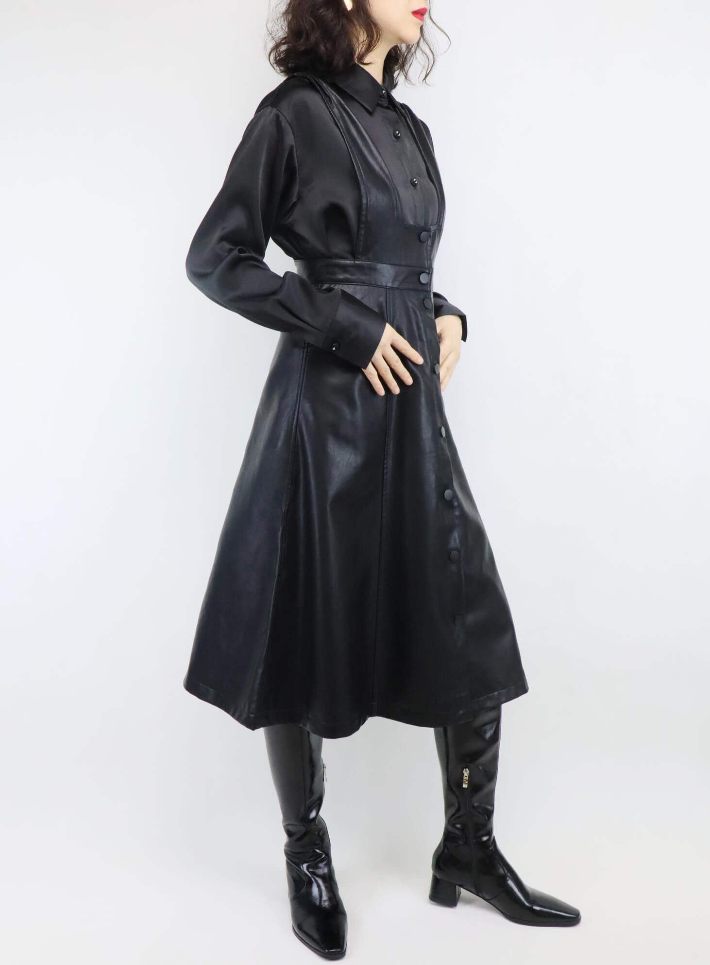 High-Waisted Black Leather Dress | Women's Overall Dress - Miss Ariel missarielfashionboutique High-Waisted Black Leather Dress | Women's Overall Dress - Miss Ariel missarielfashionboutique
