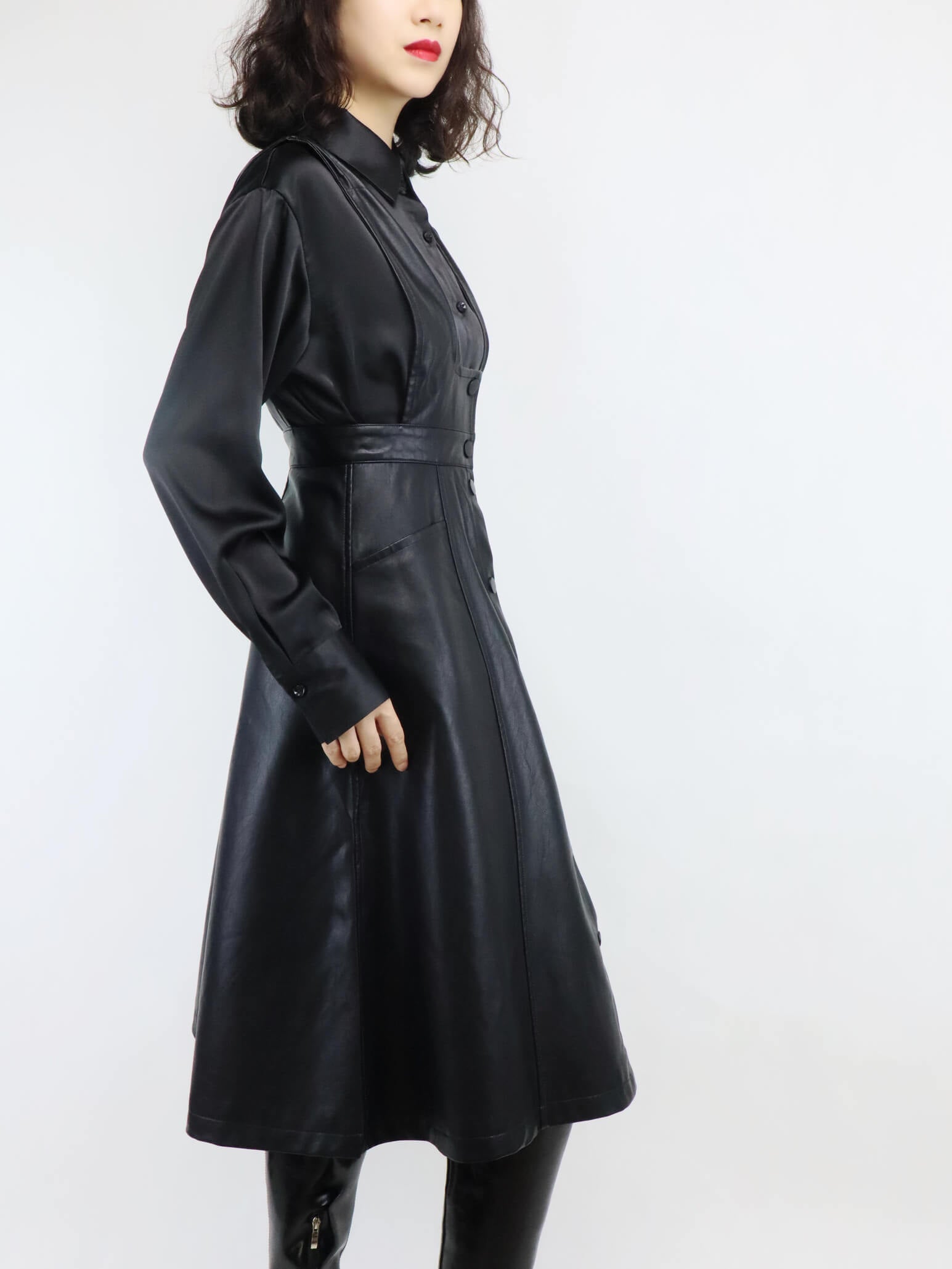 High-Waisted Black Leather Dress | Women's Overall Dress - Miss Ariel missarielfashionboutique High-Waisted Black Leather Dress | Women's Overall Dress - Miss Ariel missarielfashionboutique