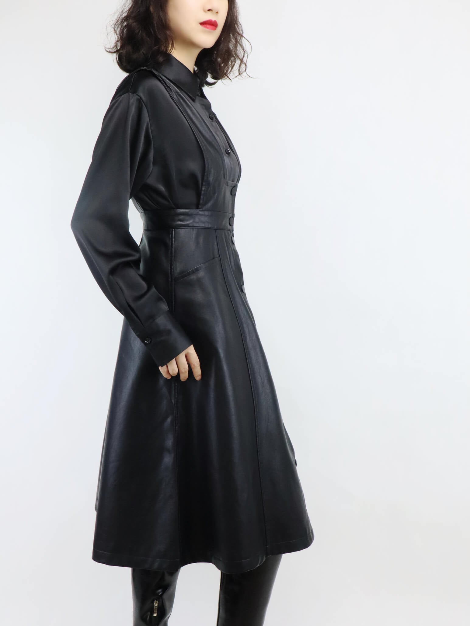 High-waisted Vintage Leather Skirt | Overall Dress | Pinafore Dress