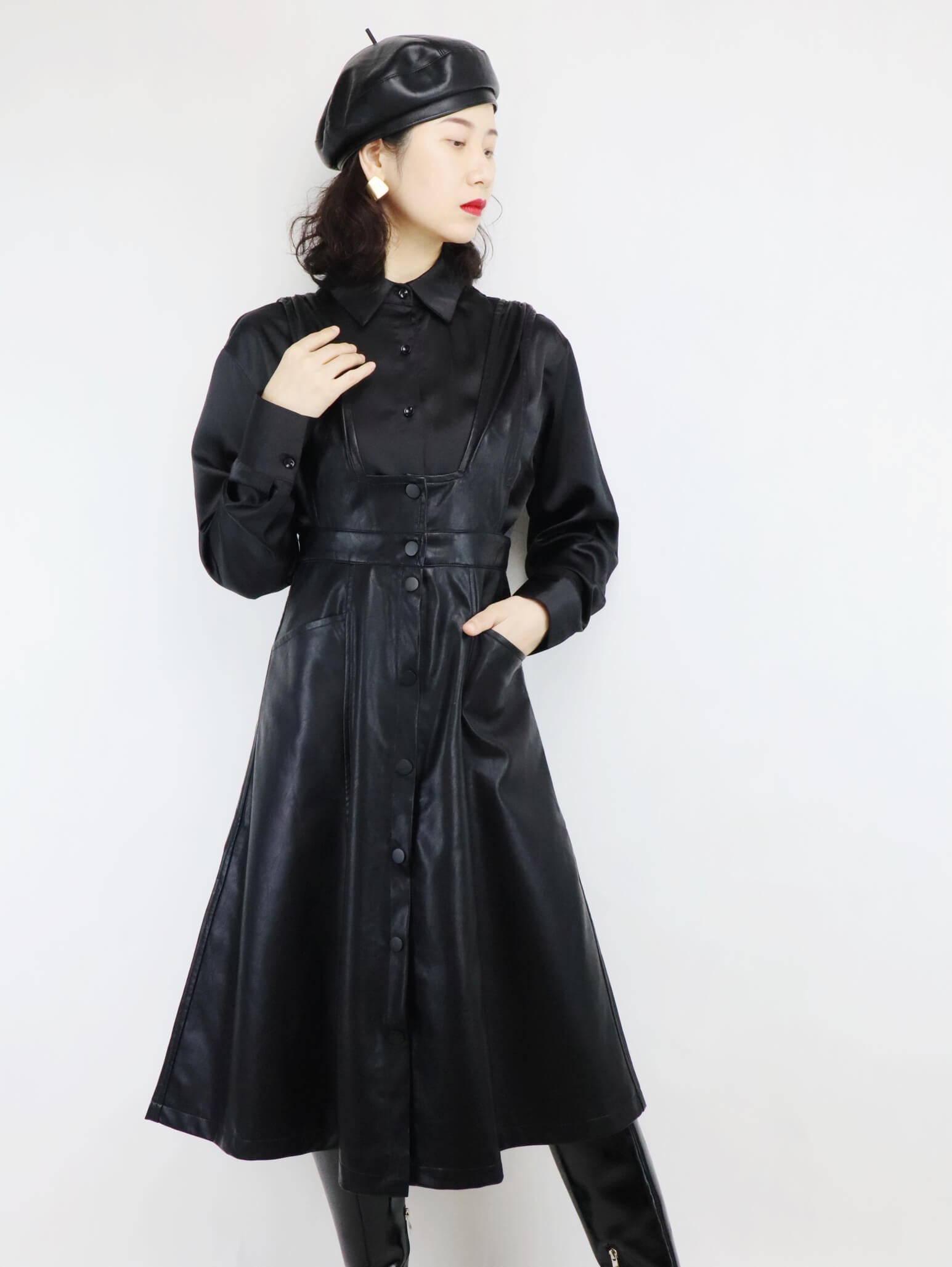 High-waisted Vintage Leather Skirt | Overall Dress | Pinafore Dress