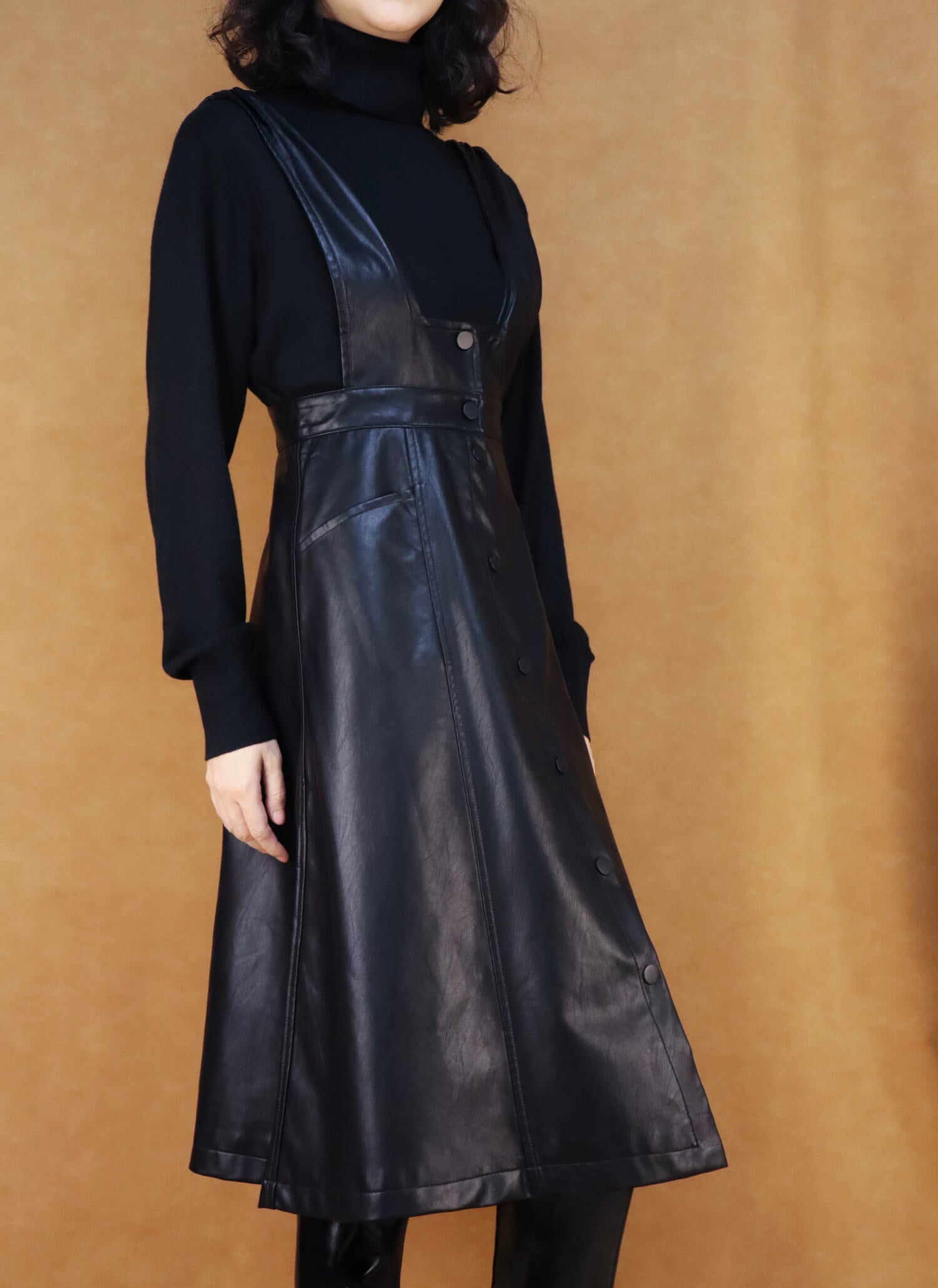 High-Waisted Black Leather Dress | Women's Overall Dress - Miss Ariel missarielfashionboutique High-Waisted Black Leather Dress | Women's Overall Dress - Miss Ariel missarielfashionboutique