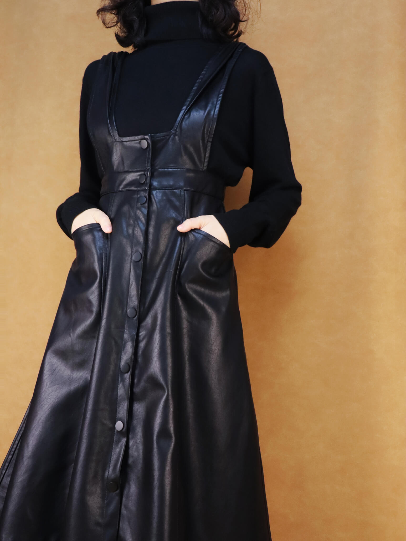 High-Waisted Black Leather Dress | Women's Overall Dress - Miss Ariel missarielfashionboutique High-Waisted Black Leather Dress | Women's Overall Dress - Miss Ariel missarielfashionboutique