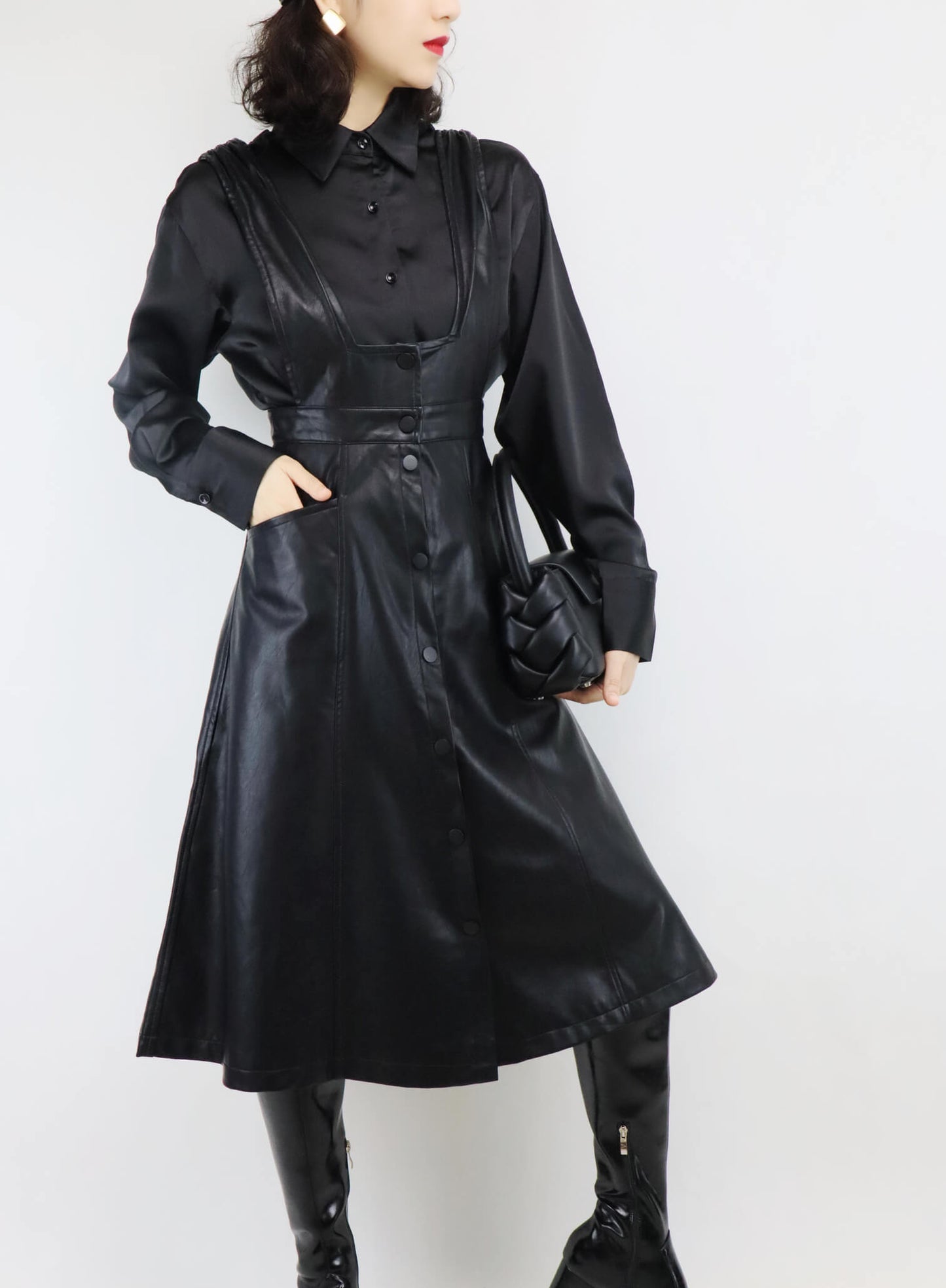 High-waisted Vintage Leather Skirt | Overall Dress | Pinafore Dress