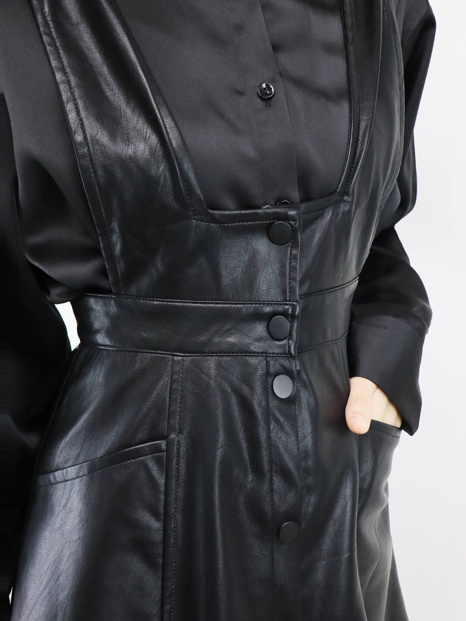 High-Waisted Black Leather Dress | Women's Overall Dress - Miss Ariel missarielfashionboutique High-Waisted Black Leather Dress | Women's Overall Dress - Miss Ariel missarielfashionboutique