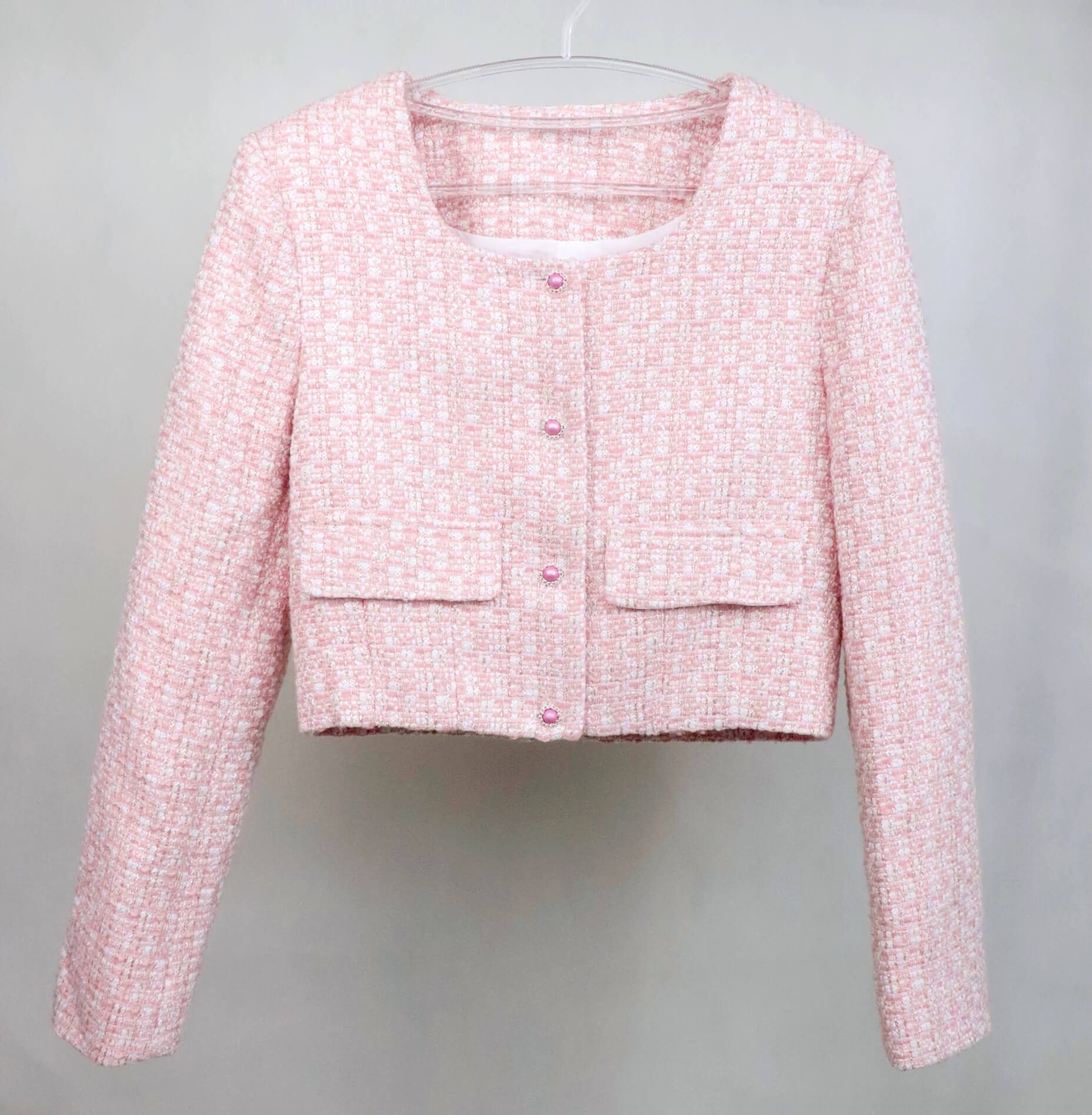 Cropped Tweed Jacket | Pink Jacket