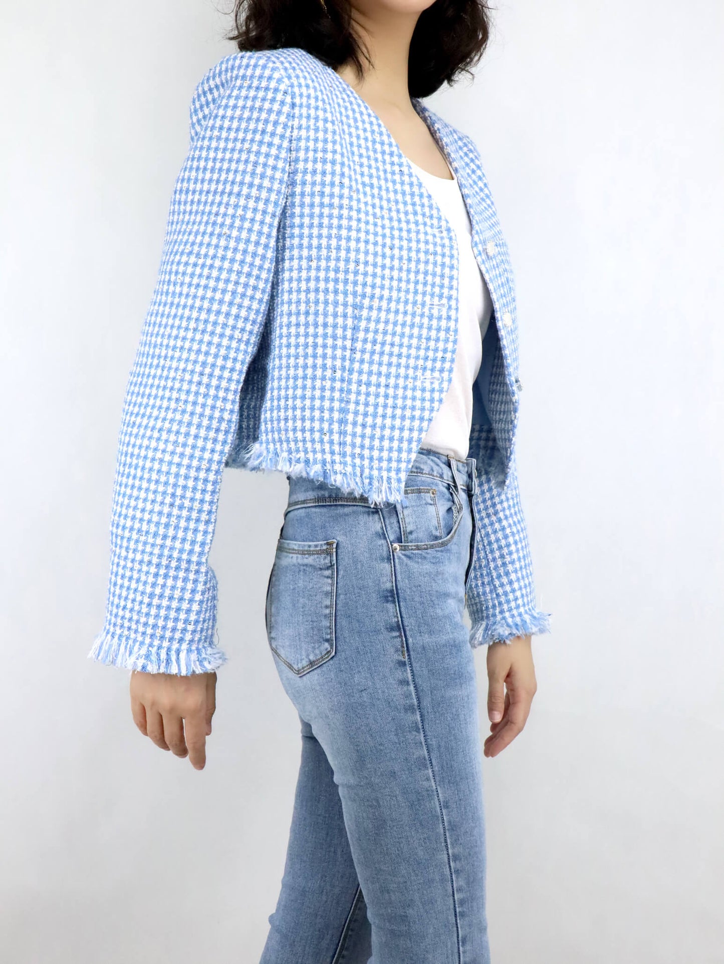 Cropped Tweed Jacket | Blue Jacket