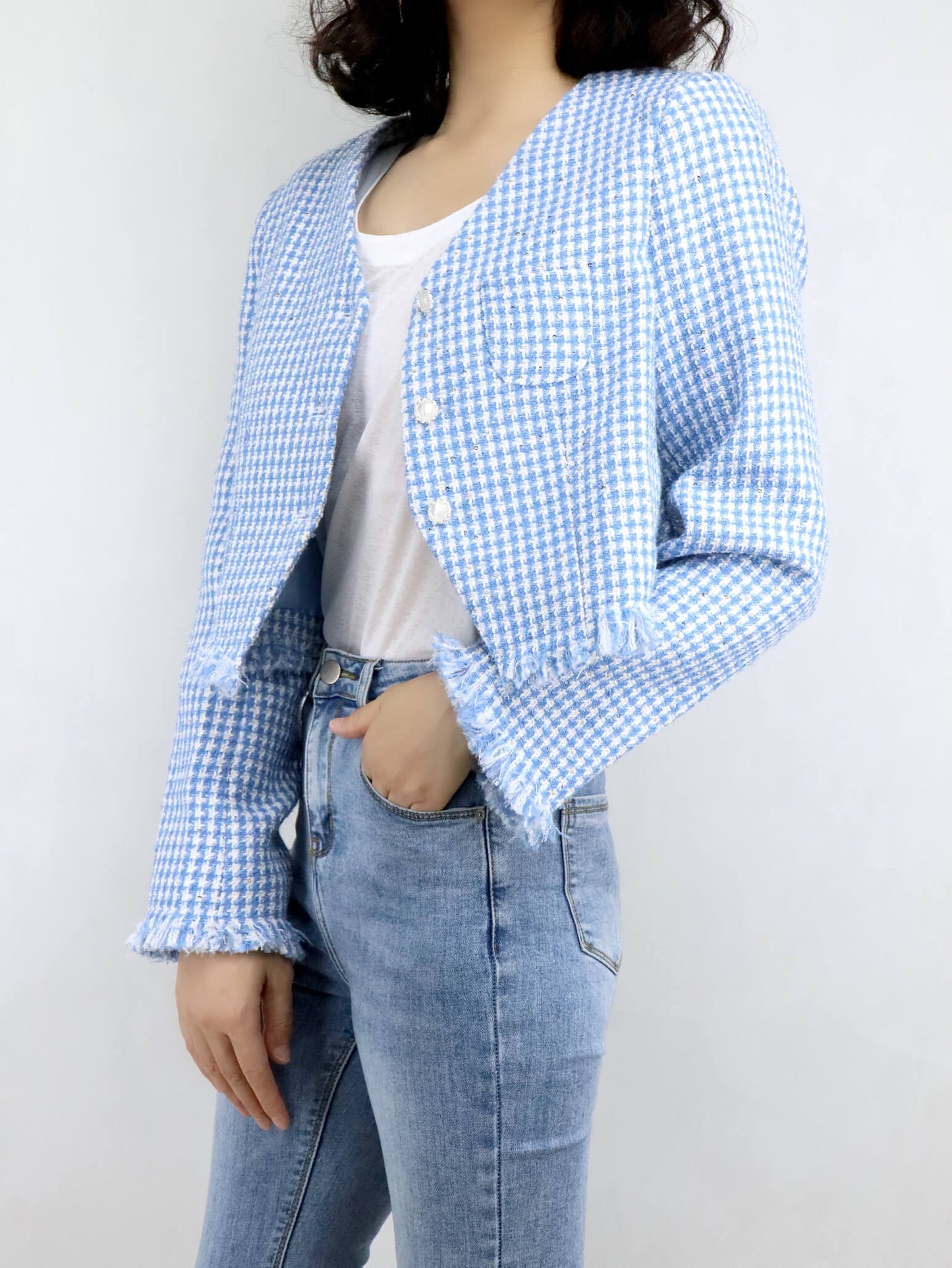 Cropped Tweed Jacket | Blue Jacket