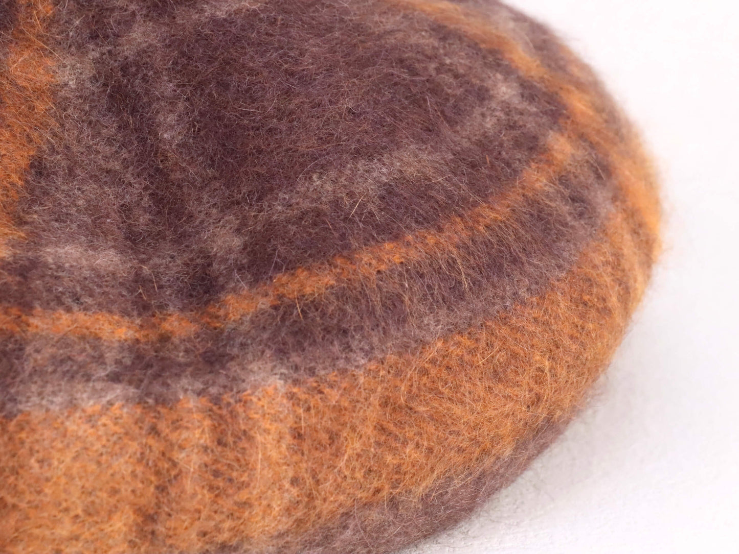 wool knitted beret hat | orange brown tartan