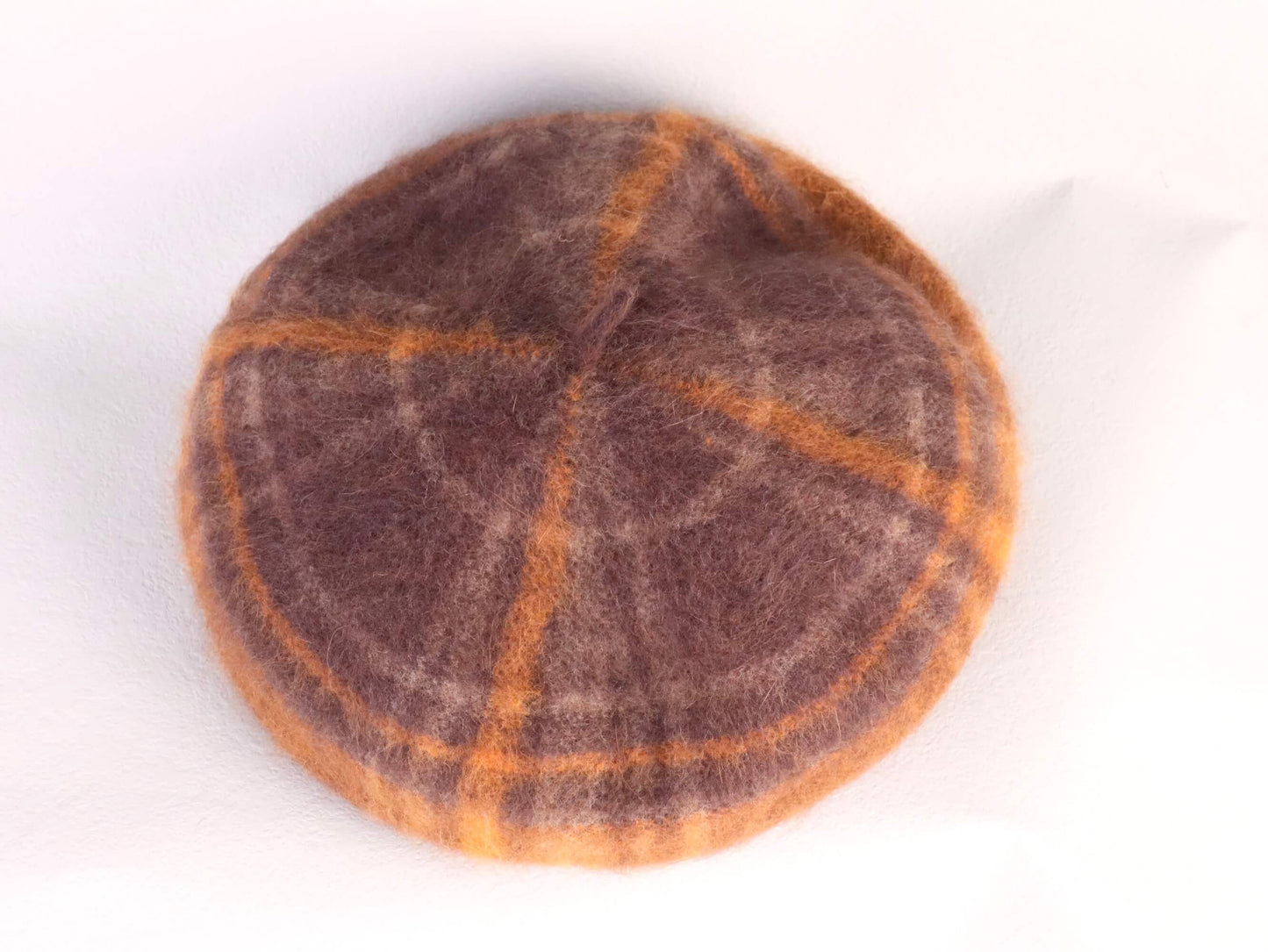 wool knitted beret hat | orange brown tartan