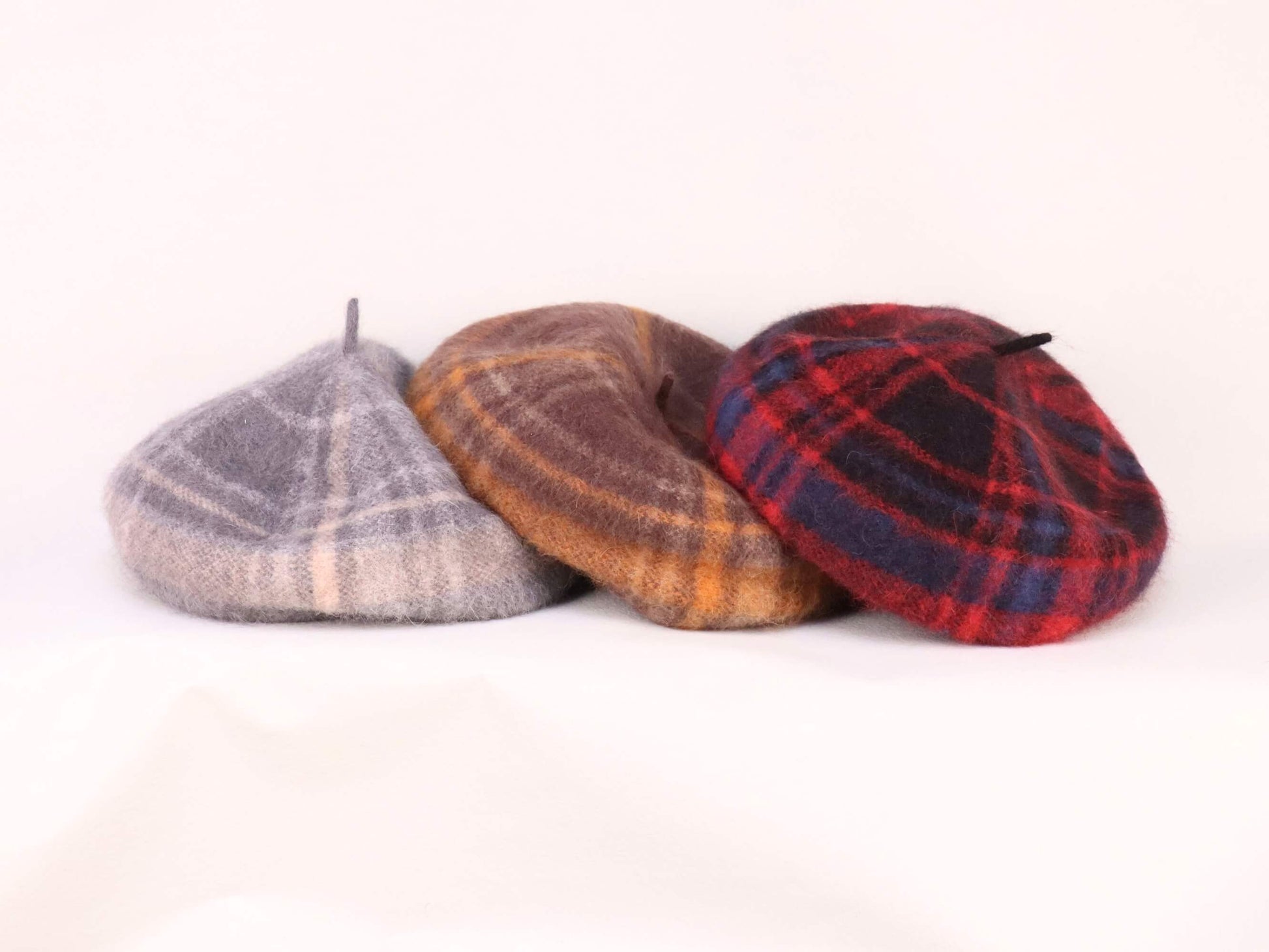 wool knitted beret hat | orange brown tartan