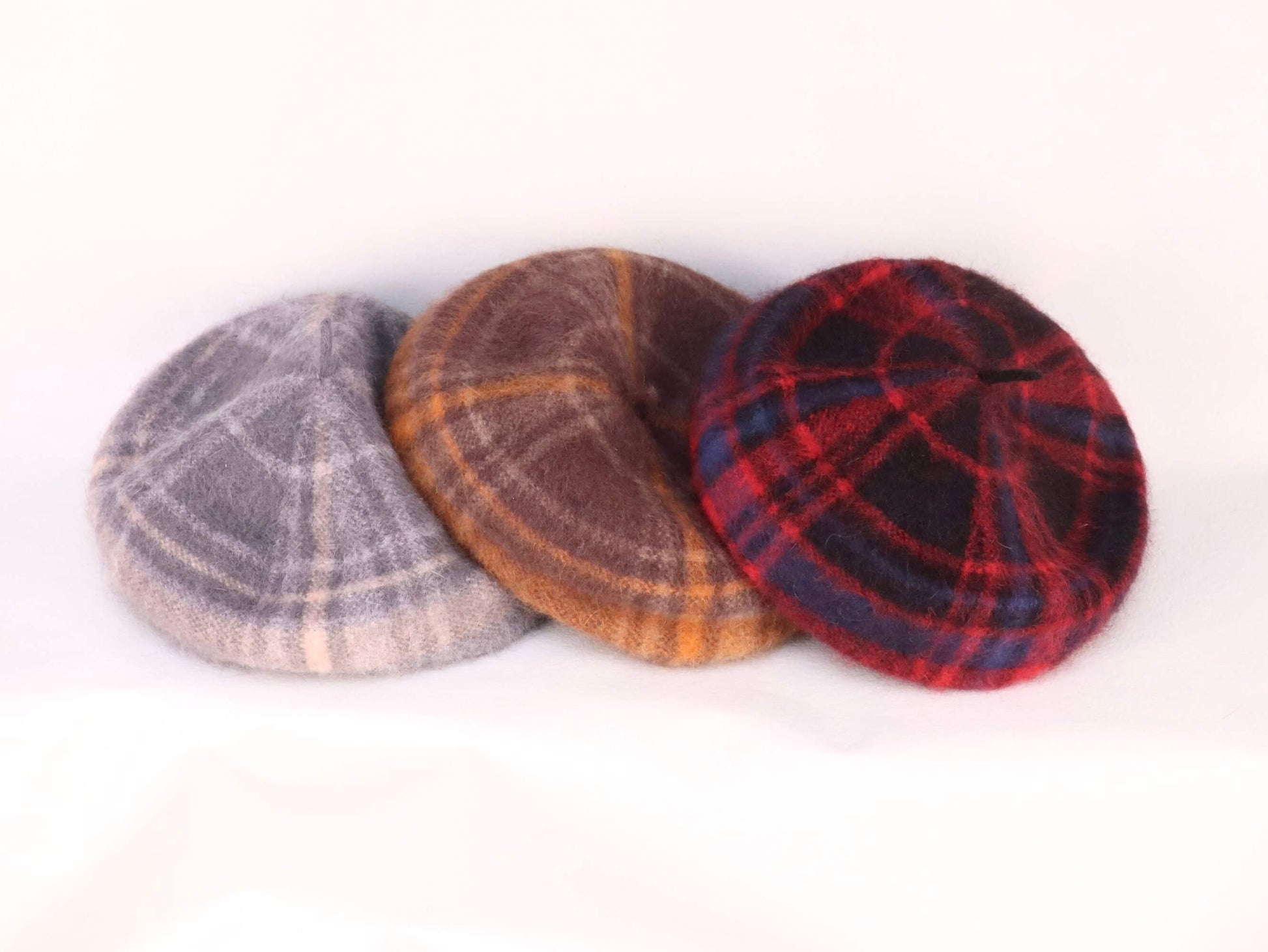 wool knitted beret hat | orange brown tartan