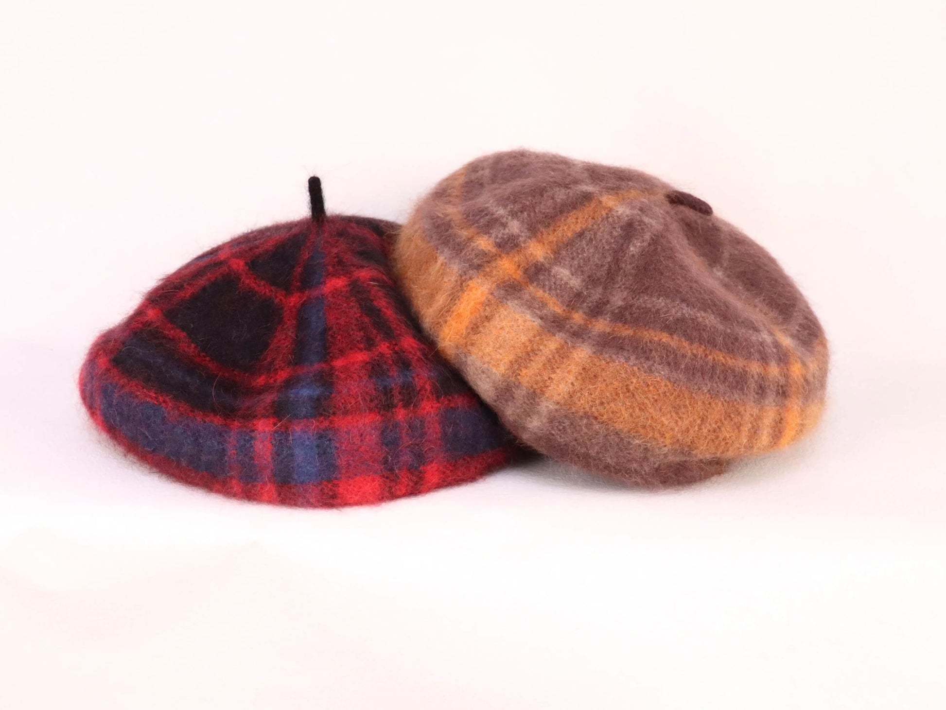 Wool Knitted Beret Hat in Red Tartan