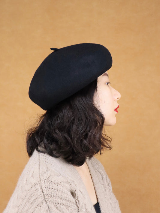 wool solid beret hat