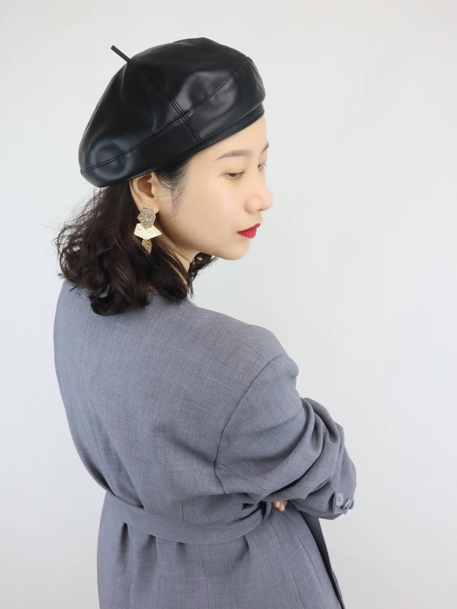 PU Leather Beret Hat