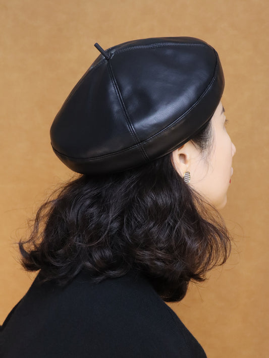 PU Leather Beret Hat